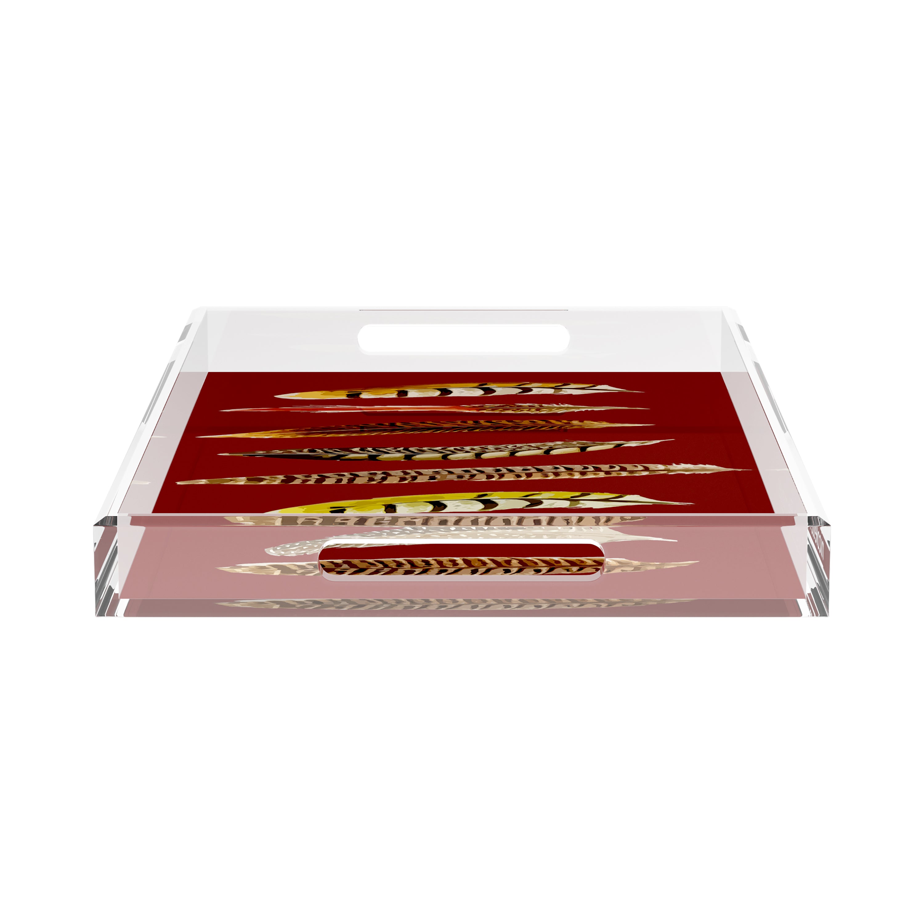 Pheasant Feathers Porto 22.5X14.5 Acrylic Tray - nicolettemayer.com
