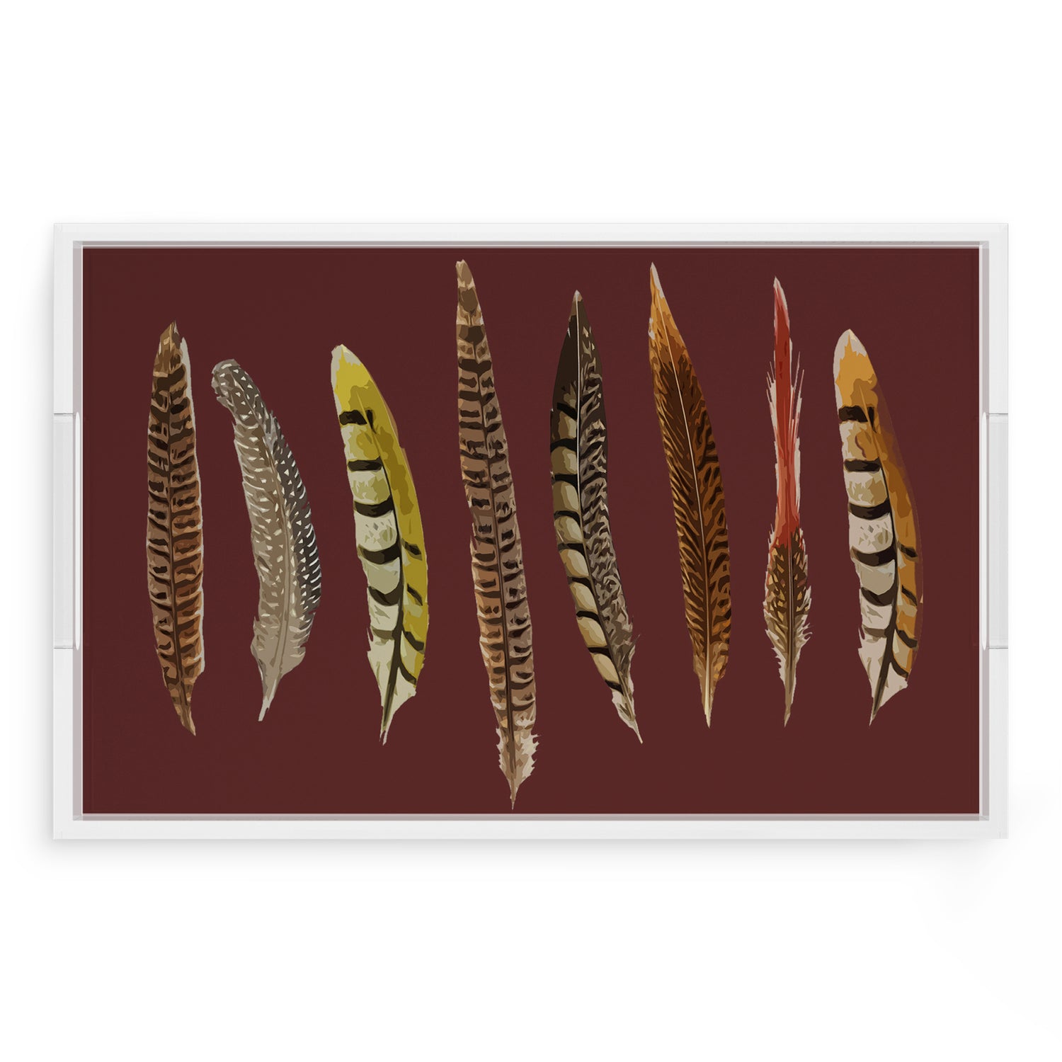 Pheasant Feathers Porto 22.5X14.5 Acrylic Tray - nicolettemayer.com
