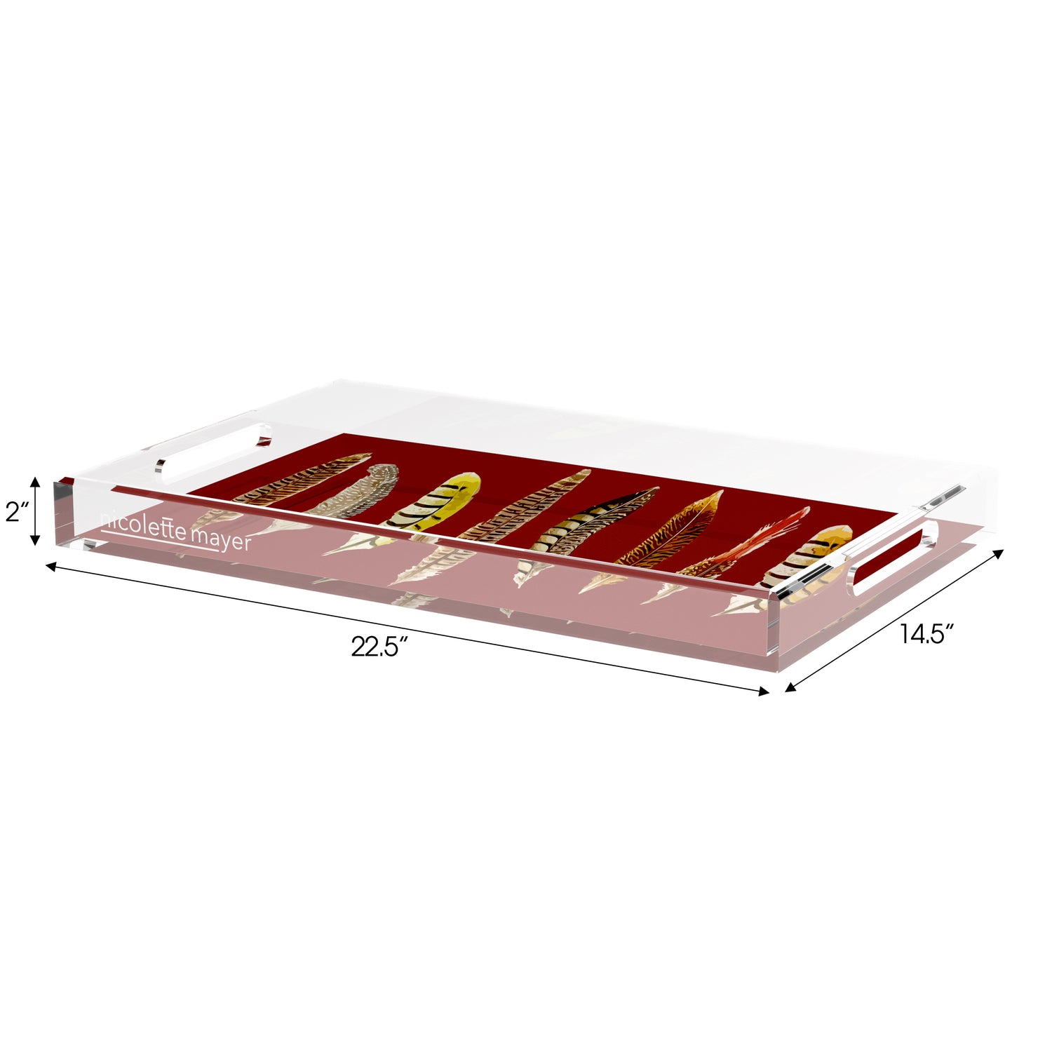 Pheasant Feathers Porto 22.5X14.5 Acrylic Tray - nicolettemayer.com
