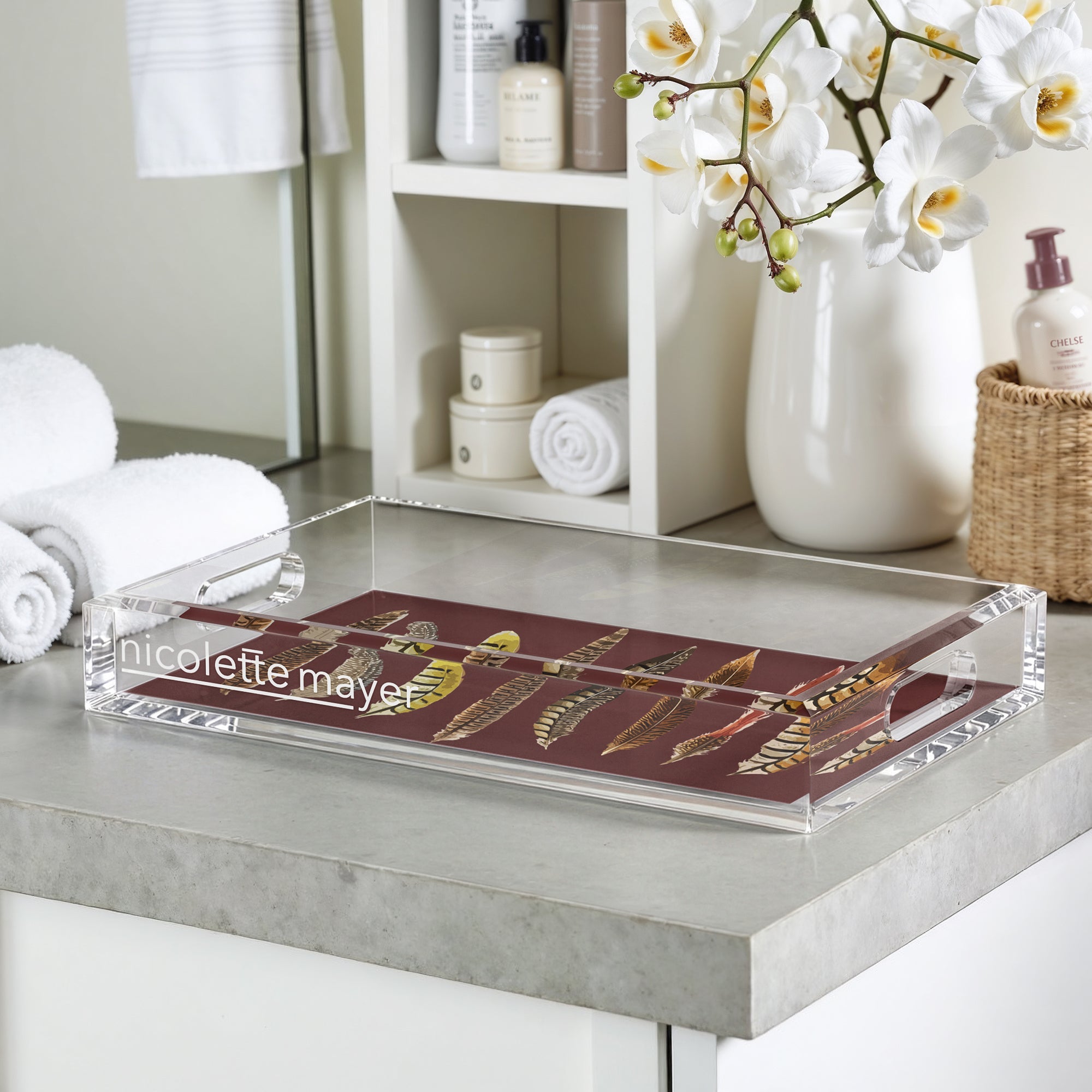 Pheasant Feathers Porto 12.5X7.75 Acrylic Tray - nicolettemayer.com
