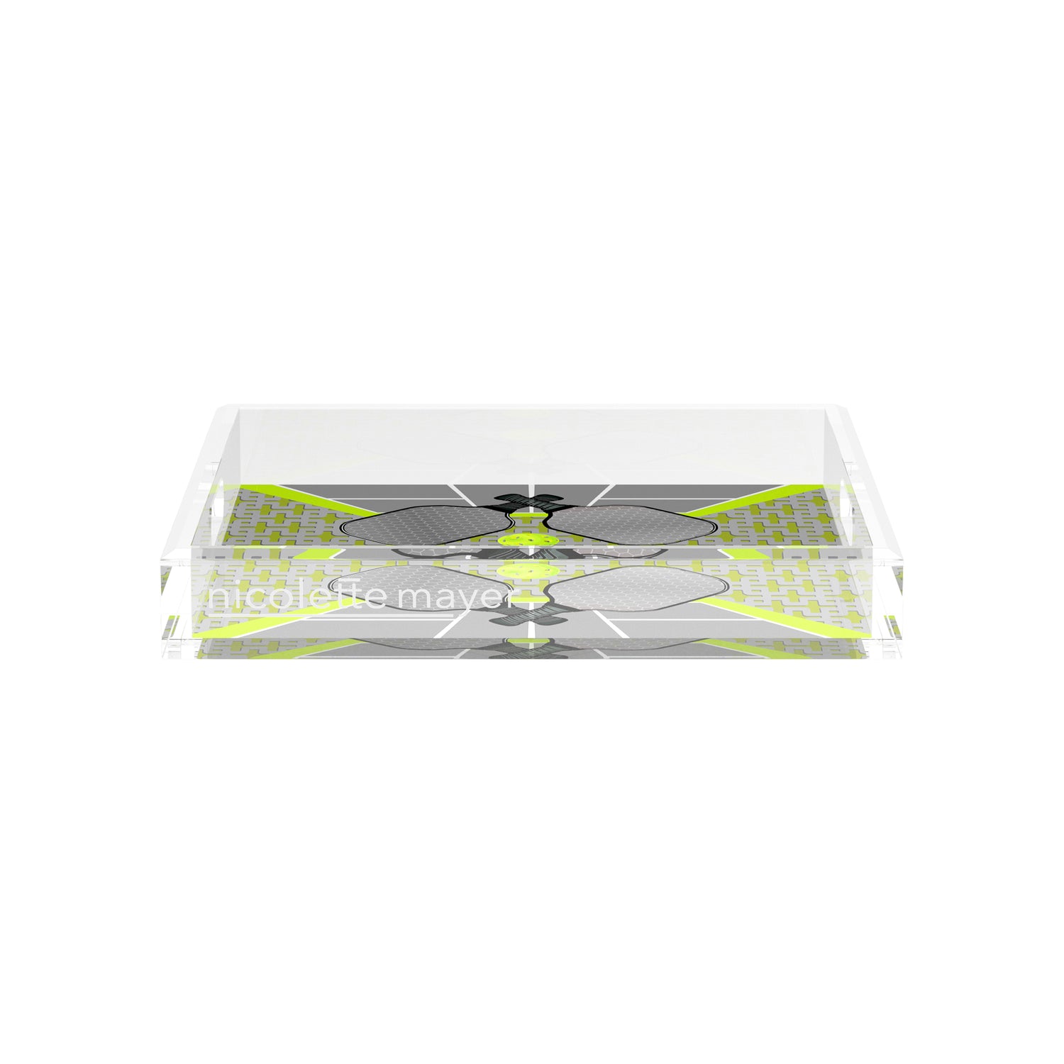 Pickelball Anyone Silver Lime 12X12 Acrylic Tray - nicolettemayer.com 