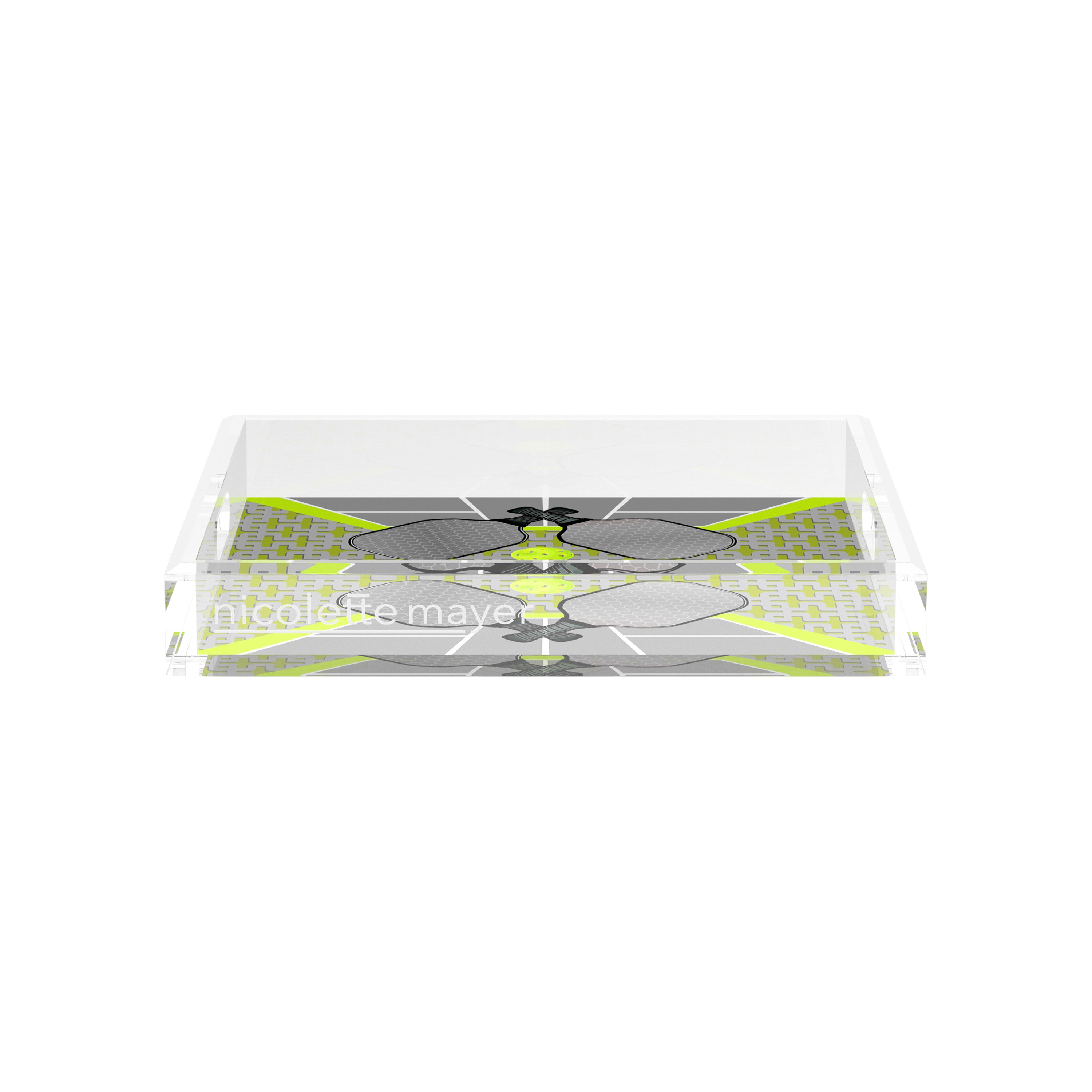 Pickelball Anyone Silver Lime 12X12 Acrylic Tray - nicolettemayer.com 