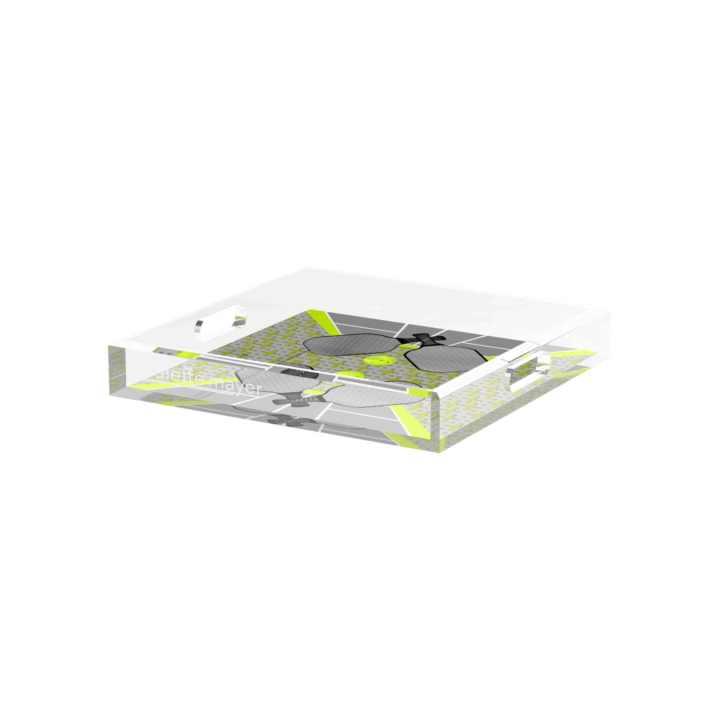 Pickelball Anyone Silver Lime 12X12 Acrylic Tray - nicolettemayer.com 