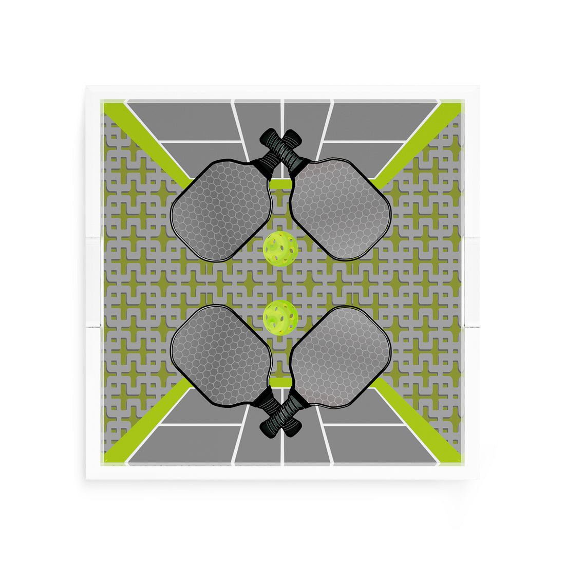 Pickelball Anyone Silver Lime 12X12 Acrylic Tray - nicolettemayer.com 