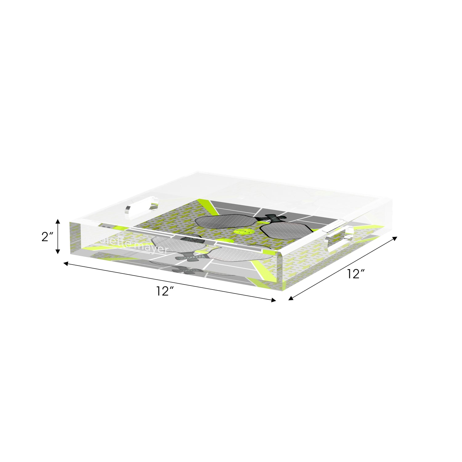 Pickelball Anyone Silver Lime 12X12 Acrylic Tray - nicolettemayer.com 