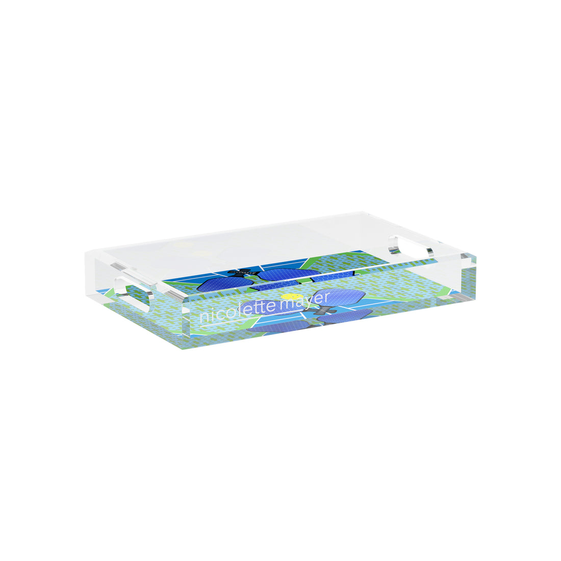 Pickelball Anyone Blue Green  12.5x7.75 Acrylic Tray - nicolettemayer.com 