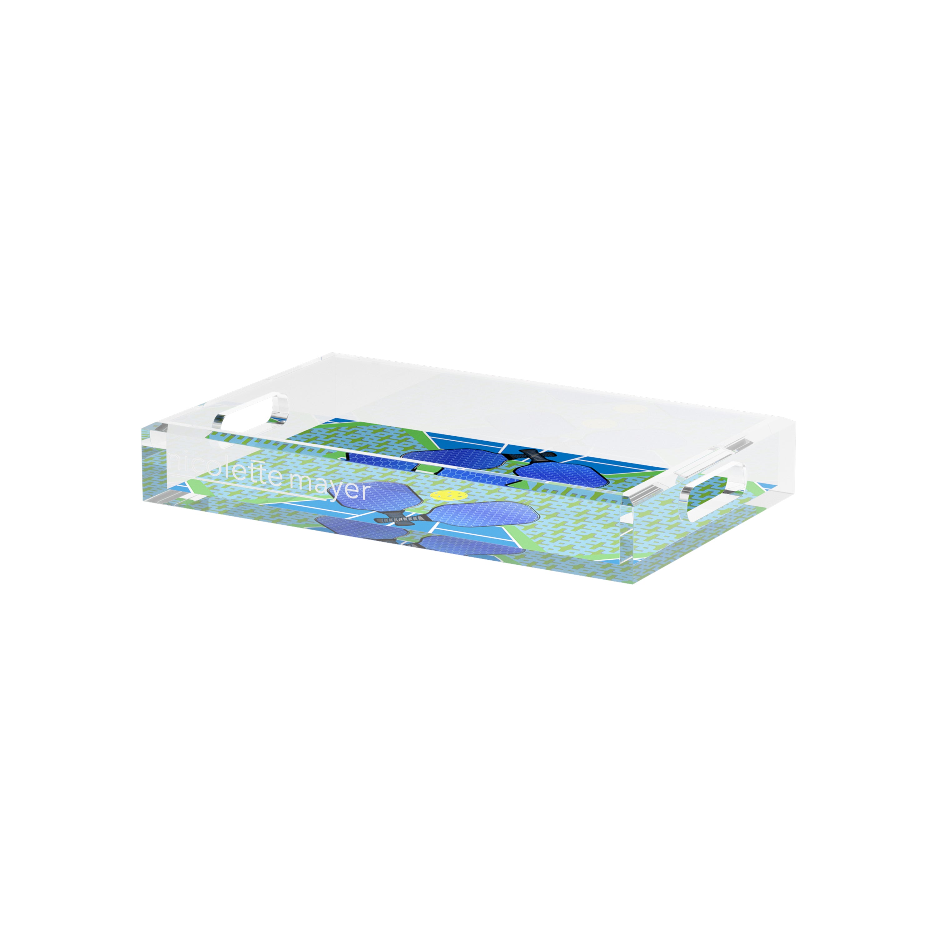 Pickelball Anyone Blue Green  12.5x7.75 Acrylic Tray - nicolettemayer.com 