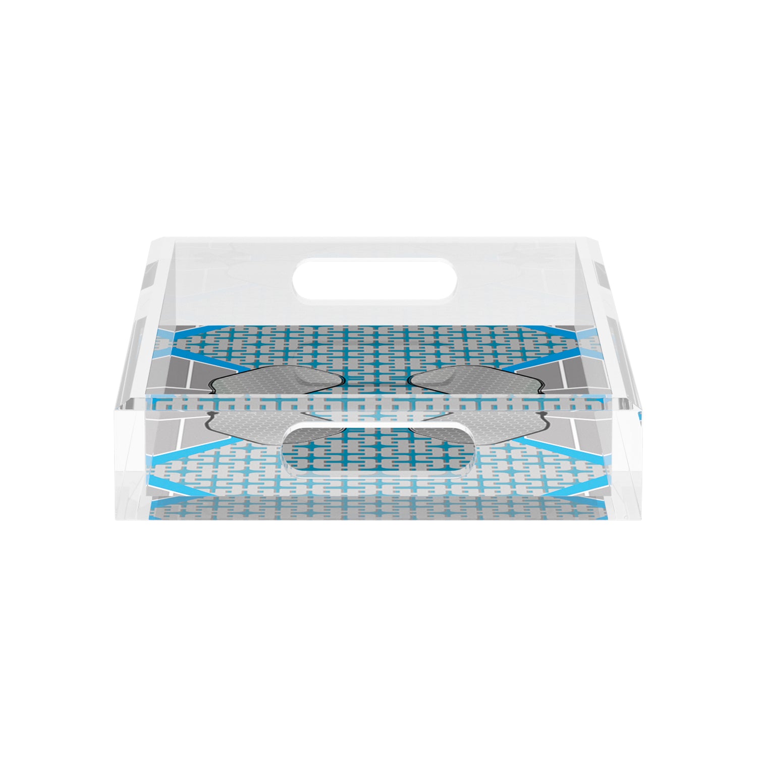 Pickelball Anyone Silver Blue  12.5x7.75 Acrylic Tray - nicolettemayer.com 