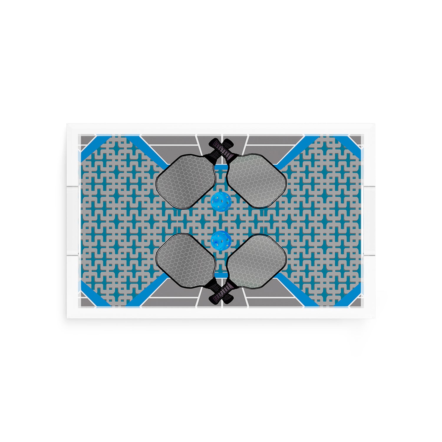Pickelball Anyone Silver Blue  12.5x7.75 Acrylic Tray - nicolettemayer.com 