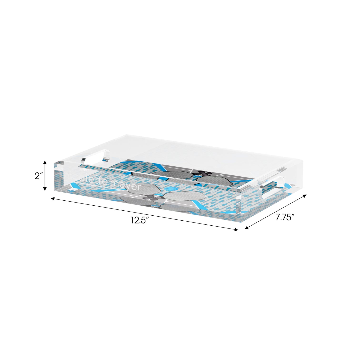 Pickelball Anyone Silver Blue  Set of 3 Acrylic Tray - nicolettemayer.com 