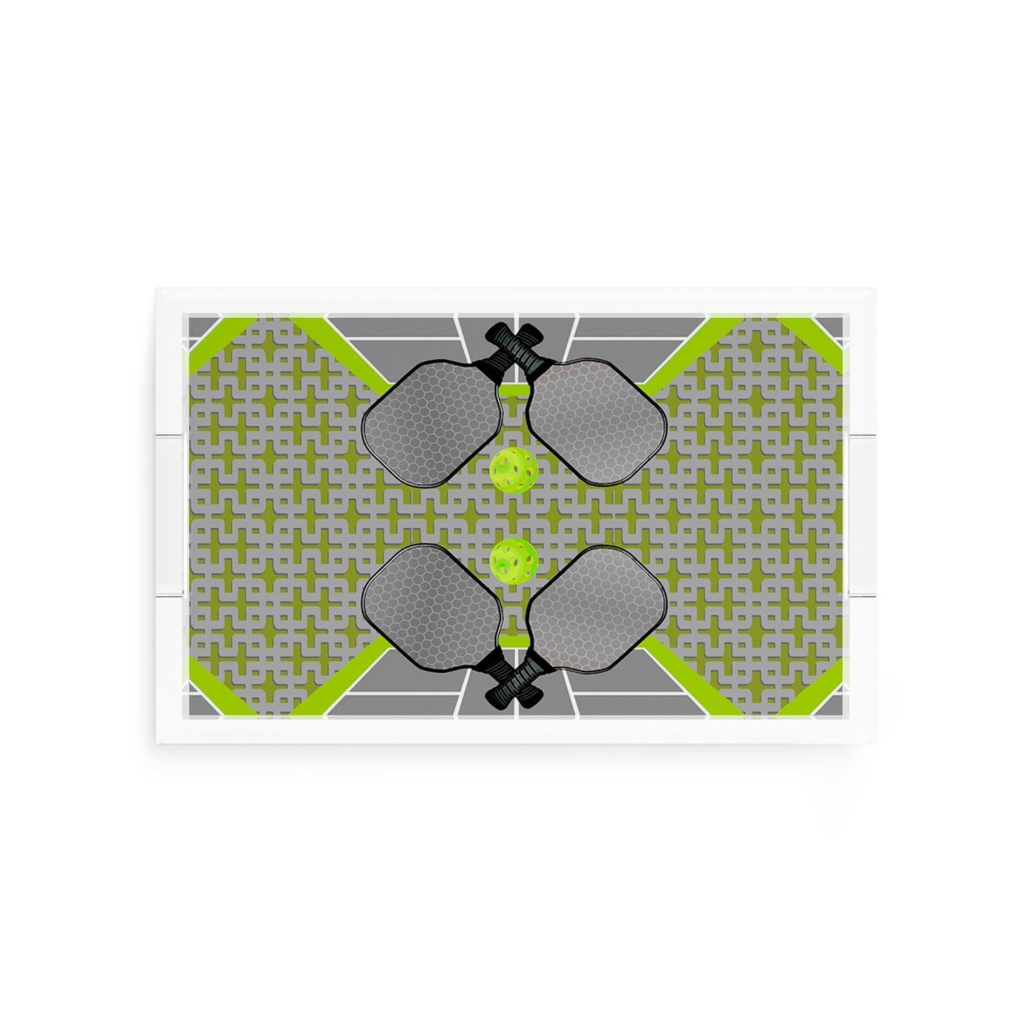 Pickelball Anyone Silver Lime  12.5x7.75 Acrylic Tray - nicolettemayer.com 