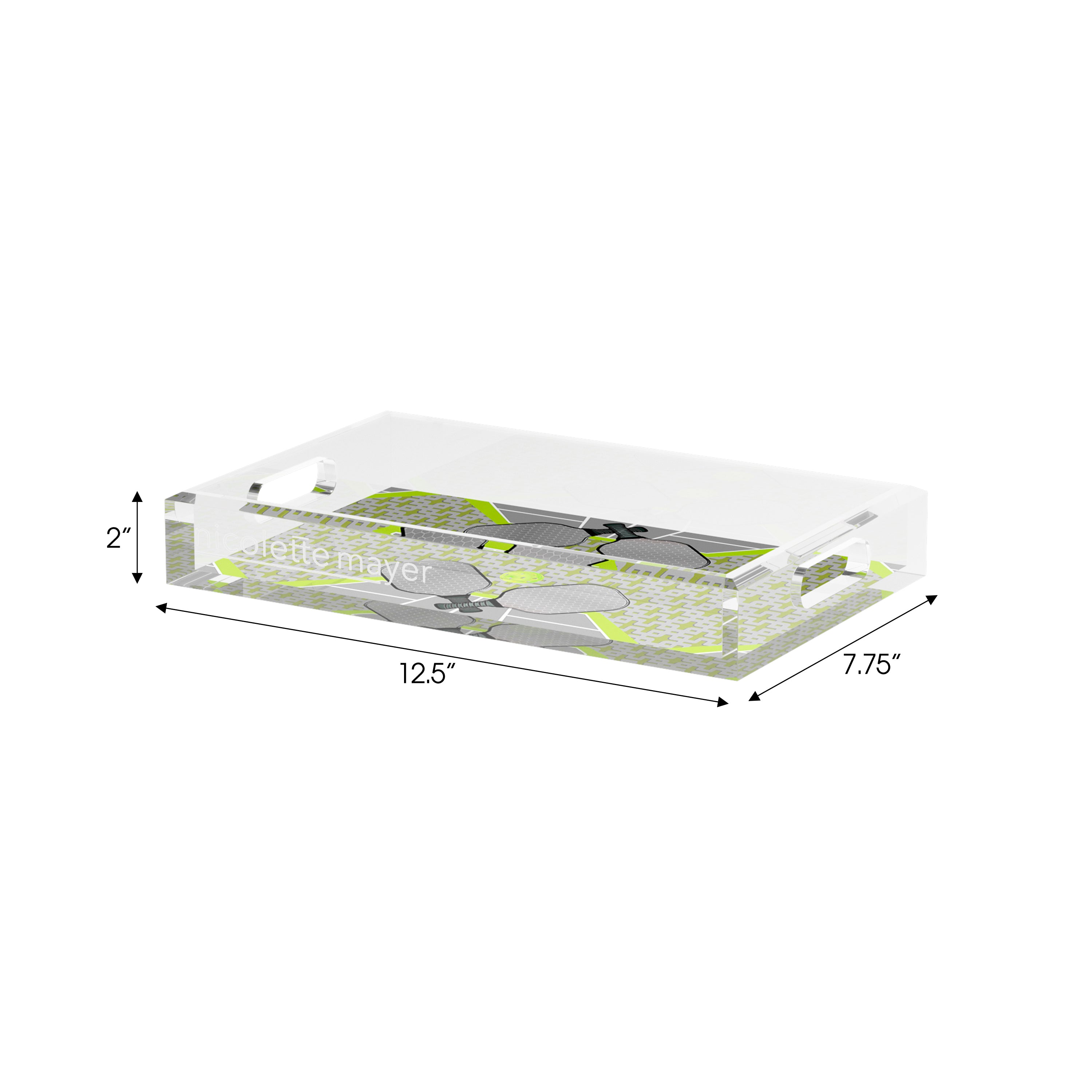 Pickelball Anyone Silver Lime  Set of 3 Acrylic Tray - nicolettemayer.com 