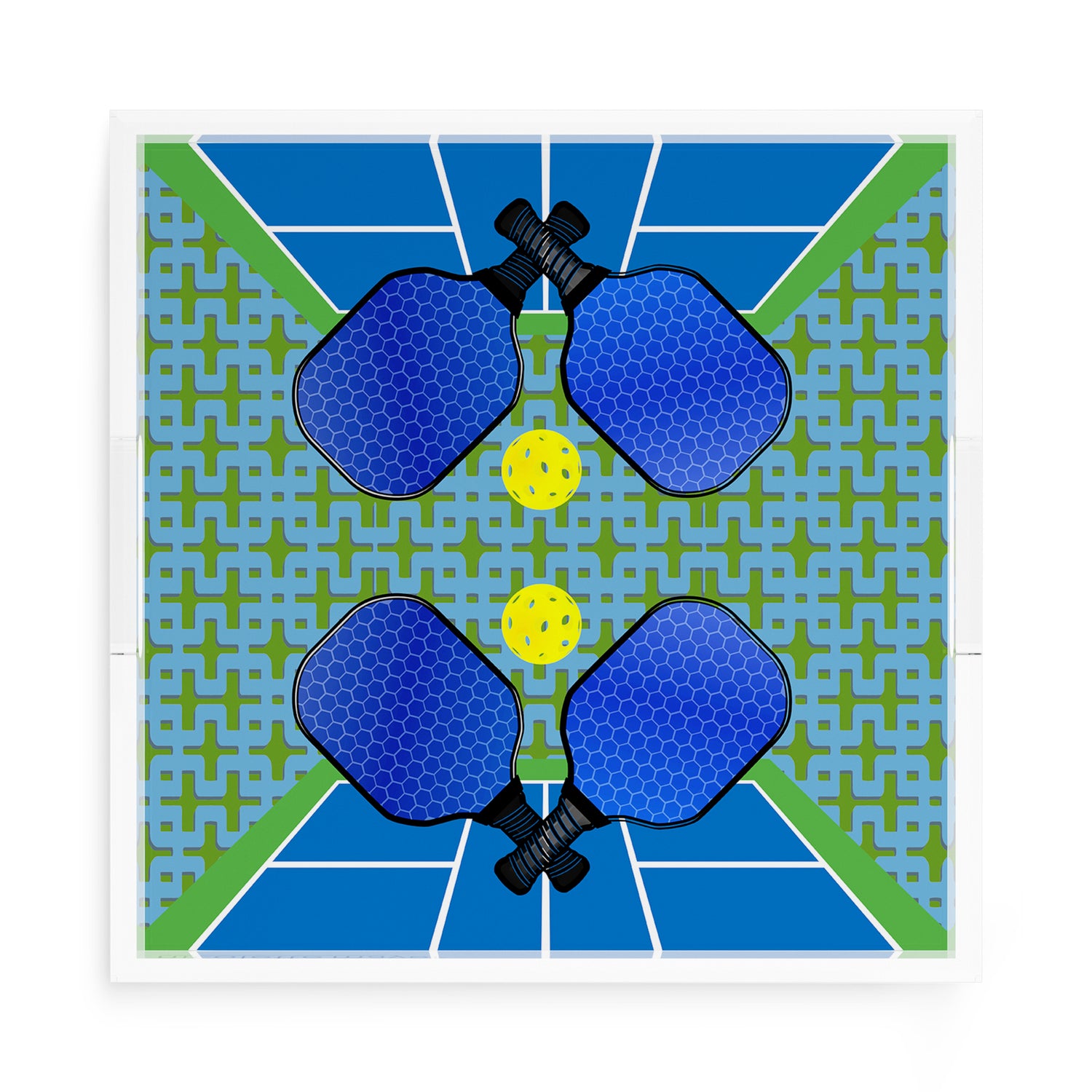 Pickelball Anyone Blue Green 15X15 Acrylic Tray - nicolettemayer.com 