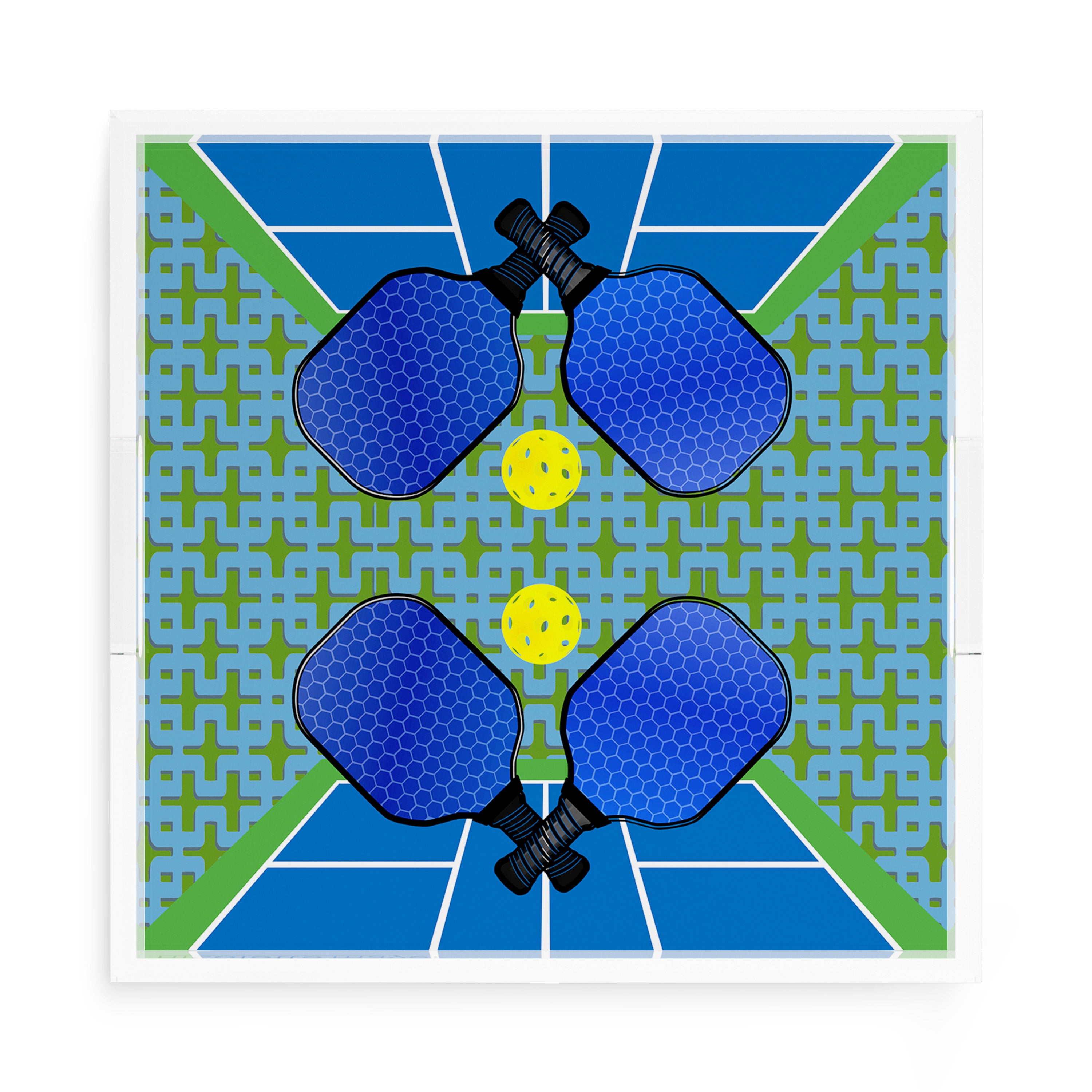 Pickelball Anyone Blue Green 15X15 Acrylic Tray - nicolettemayer.com 