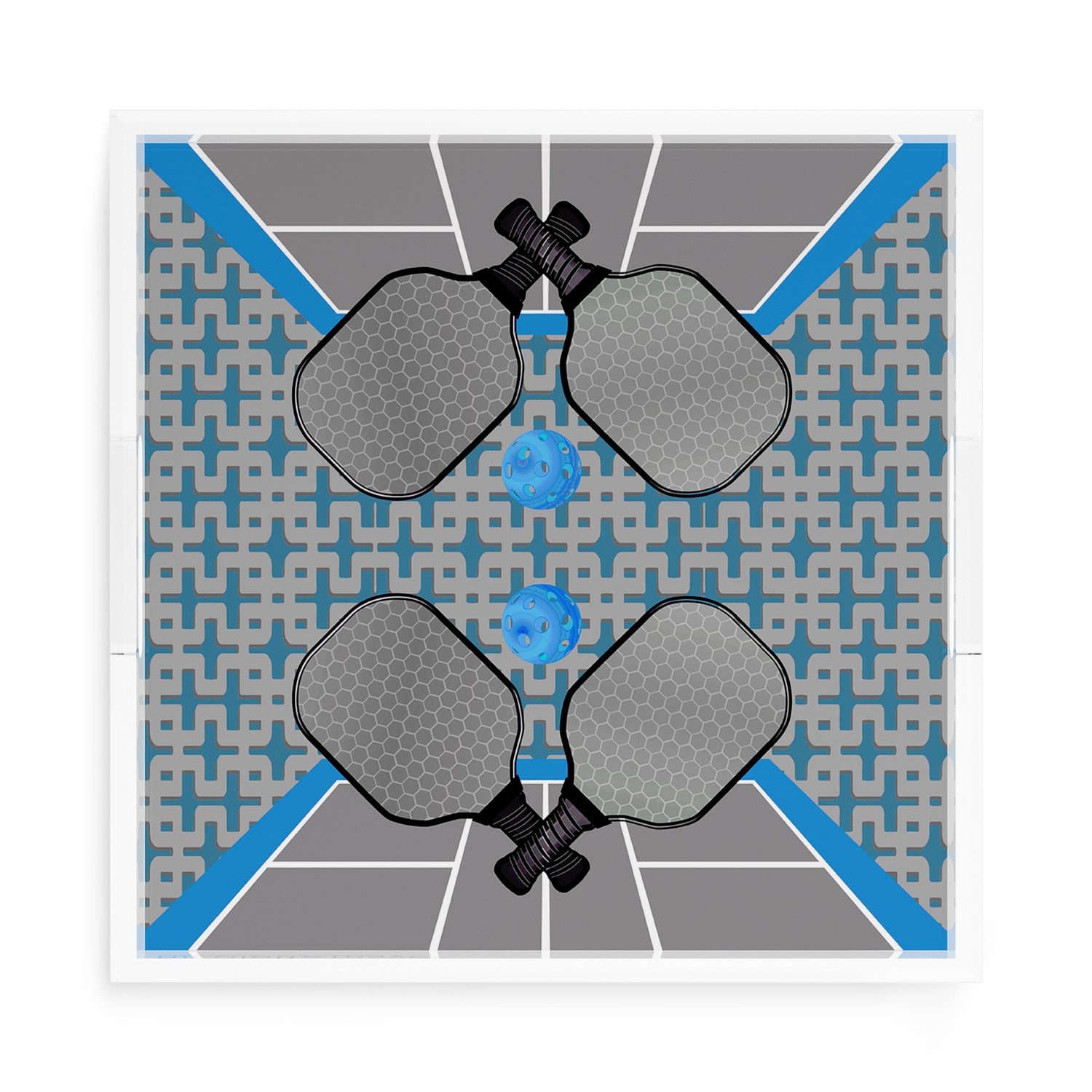 Pickelball Anyone Silver Blue 15X15 Acrylic Tray - nicolettemayer.com 