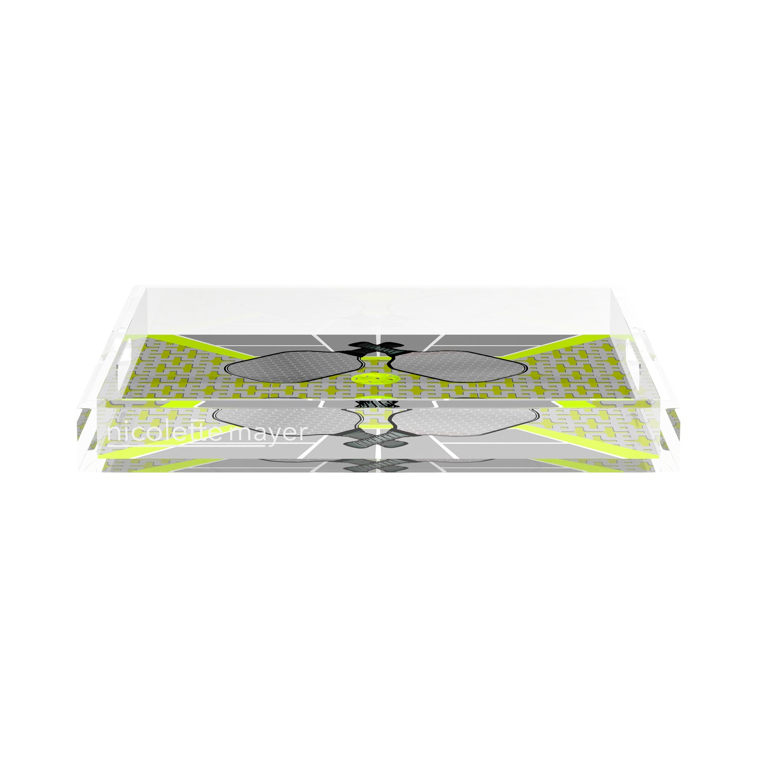 Pickelball Anyone Silver Lime 15X15 Acrylic Tray - nicolettemayer.com 