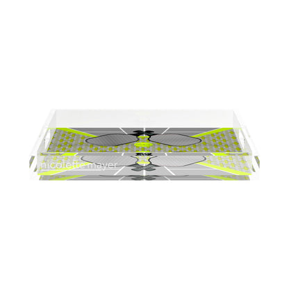 Pickelball Anyone Silver Lime 15X15 Acrylic Tray - nicolettemayer.com 