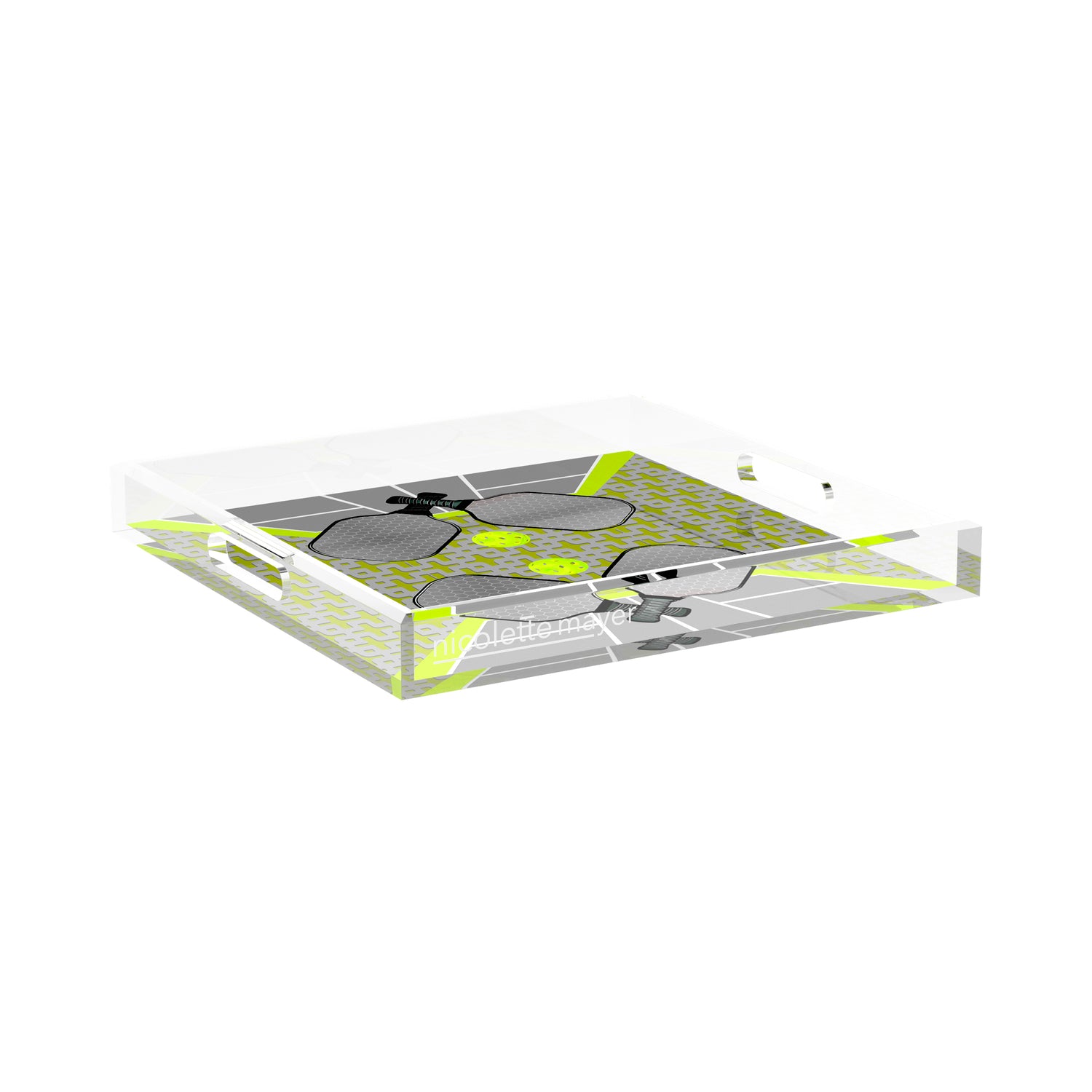 Pickelball Anyone Silver Lime 15X15 Acrylic Tray - nicolettemayer.com 