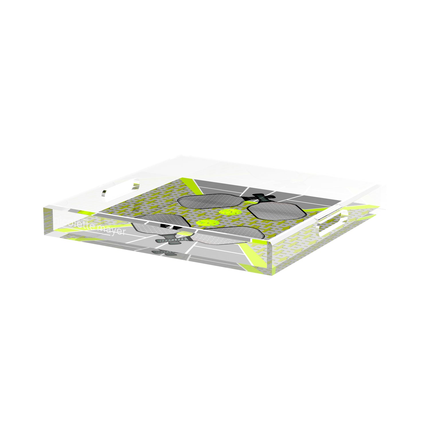 Pickelball Anyone Silver Lime 15X15 Acrylic Tray - nicolettemayer.com 