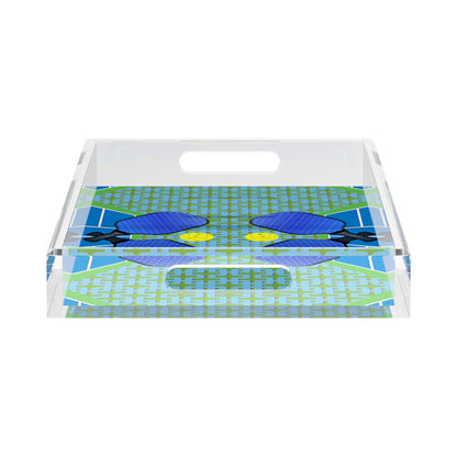 Pickelball Anyone Blue Green  17X10.5 Acrylic Tray - nicolettemayer.com 