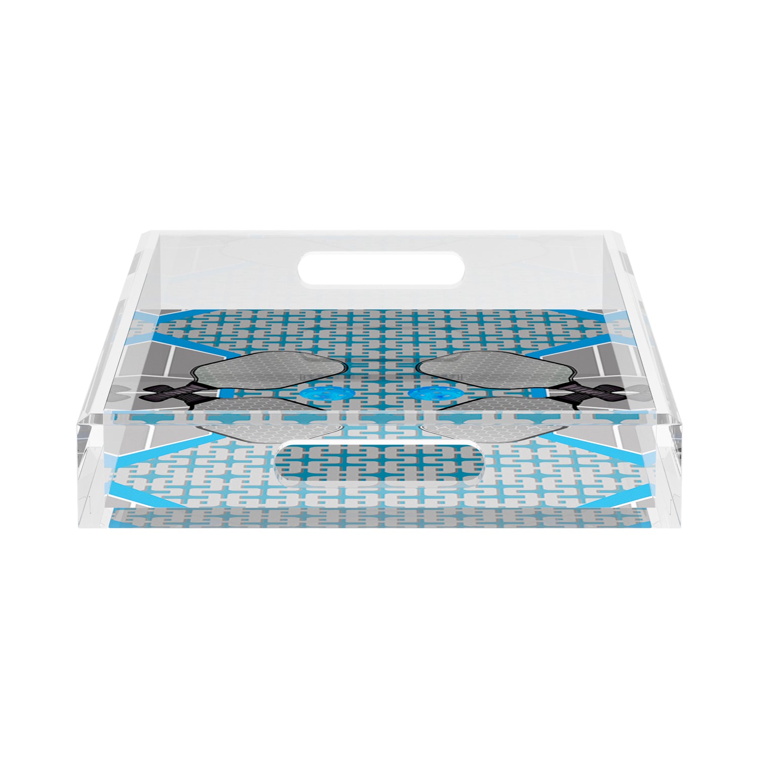 Pickelball Anyone Silver Blue  17X10.5 Acrylic Tray - nicolettemayer.com 