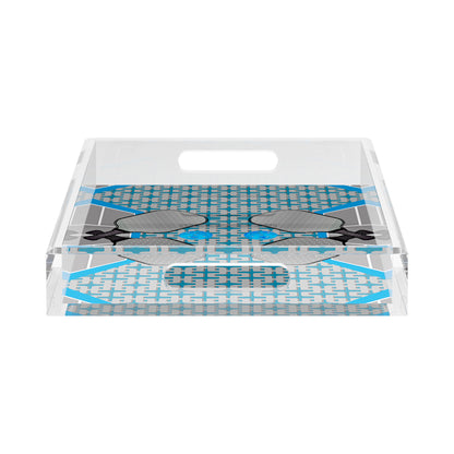 Pickelball Anyone Silver Blue  17X10.5 Acrylic Tray - nicolettemayer.com 