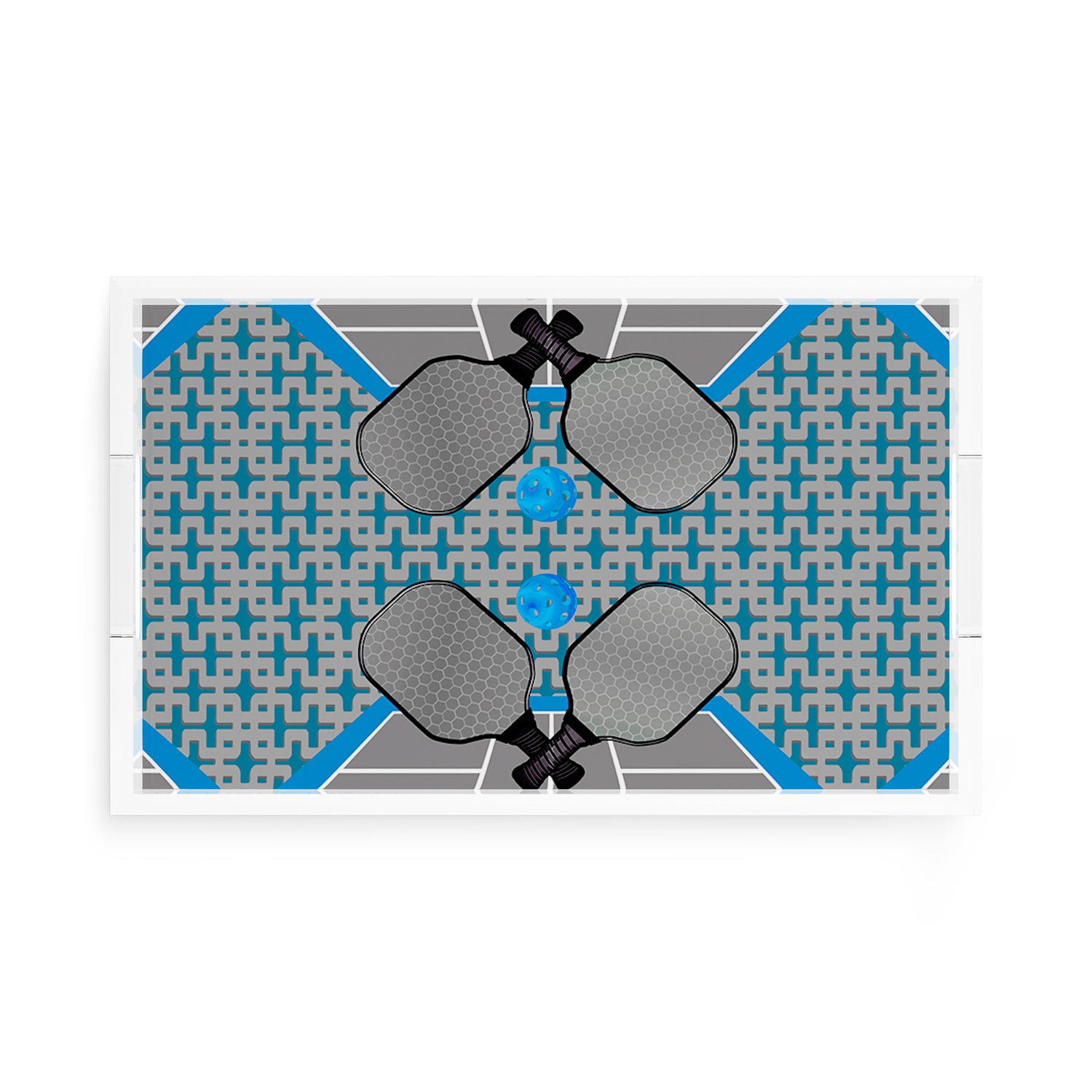 Pickelball Anyone Silver Blue  17X10.5 Acrylic Tray - nicolettemayer.com 