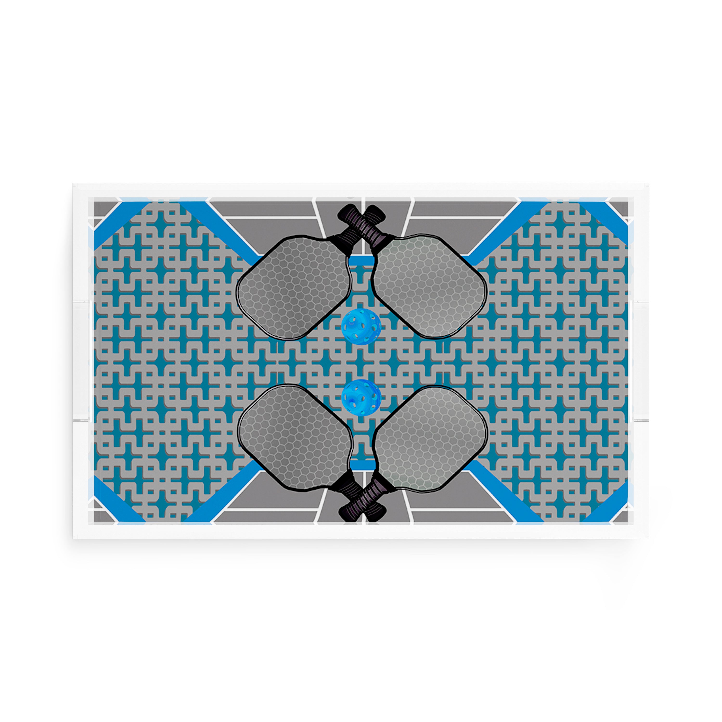 Pickelball Anyone Silver Blue  17X10.5 Acrylic Tray - nicolettemayer.com 