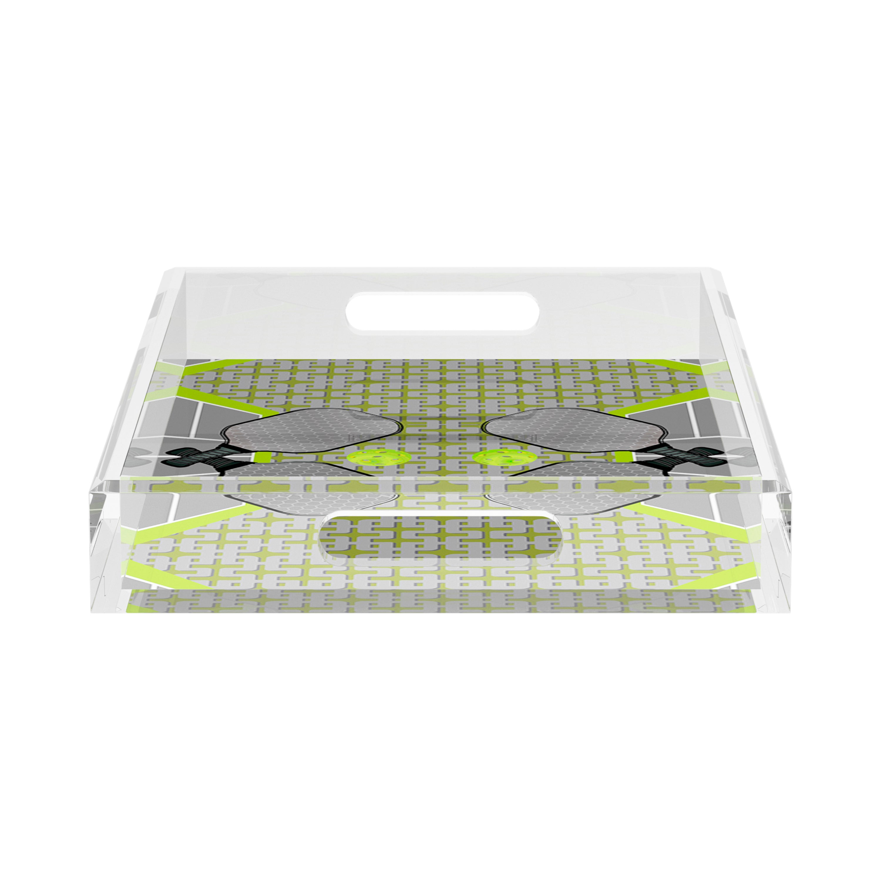 Pickelball Anyone Silver Lime  17X10.5 Acrylic Tray - nicolettemayer.com 