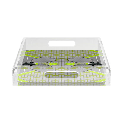 Pickelball Anyone Silver Lime  17X10.5 Acrylic Tray - nicolettemayer.com 