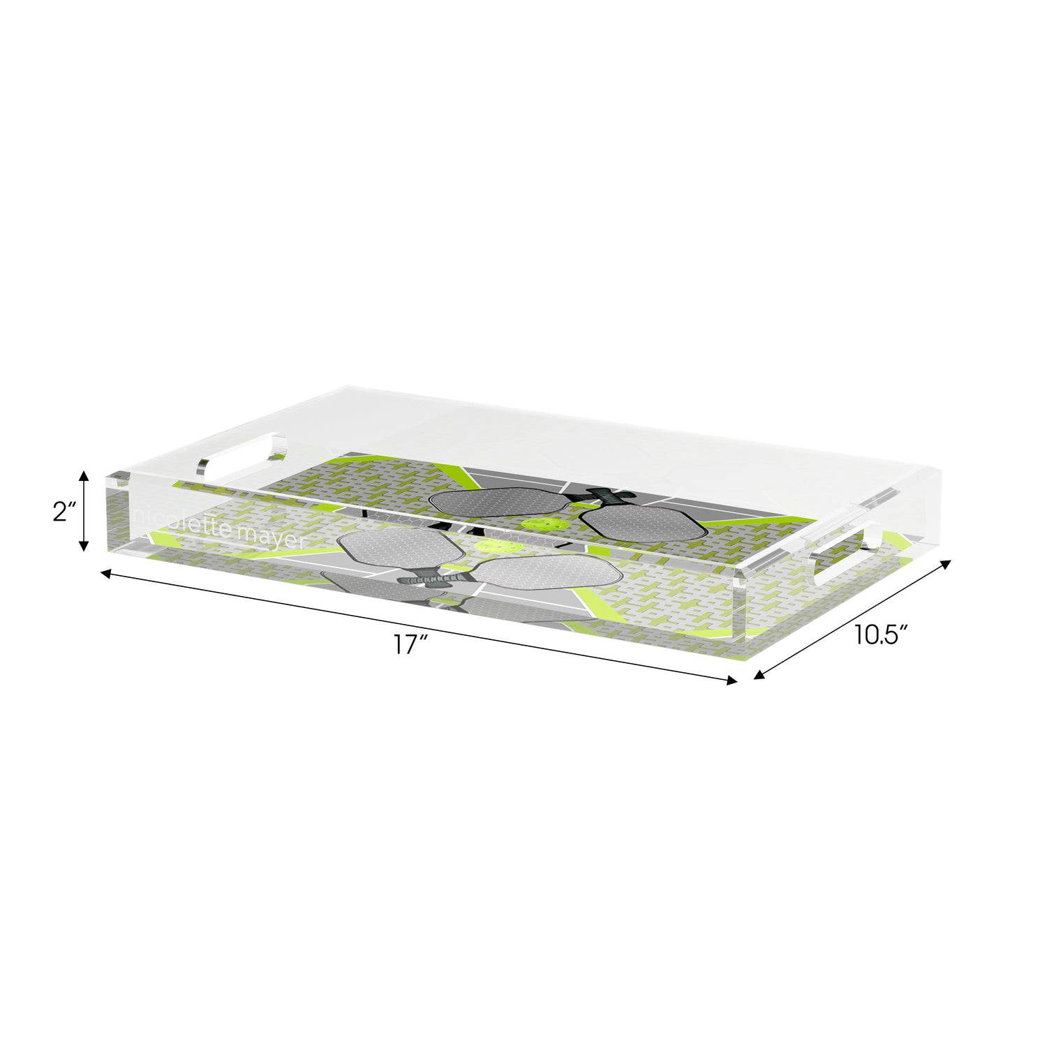 Pickelball Anyone Silver Lime  Set of 3 Acrylic Tray - nicolettemayer.com 
