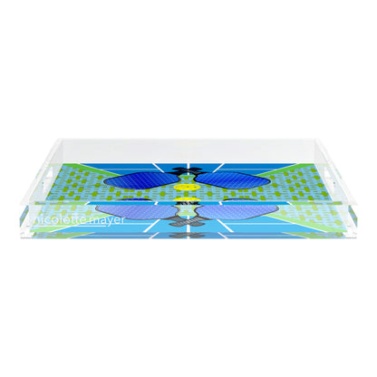 Pickelball Anyone Blue Green 18X18 Acrylic Tray - nicolettemayer.com 