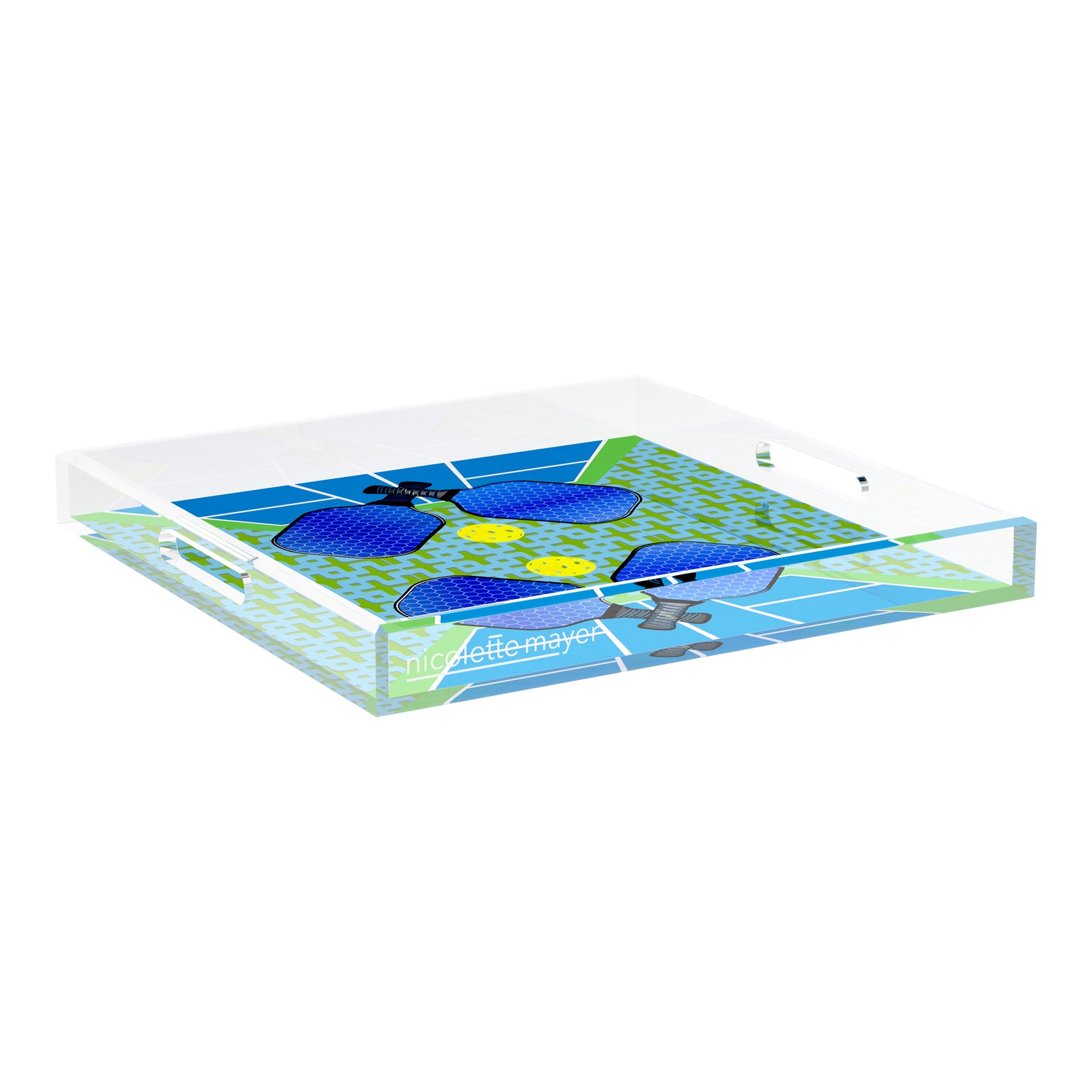 Pickelball Anyone Blue Green 18X18 Acrylic Tray - nicolettemayer.com 
