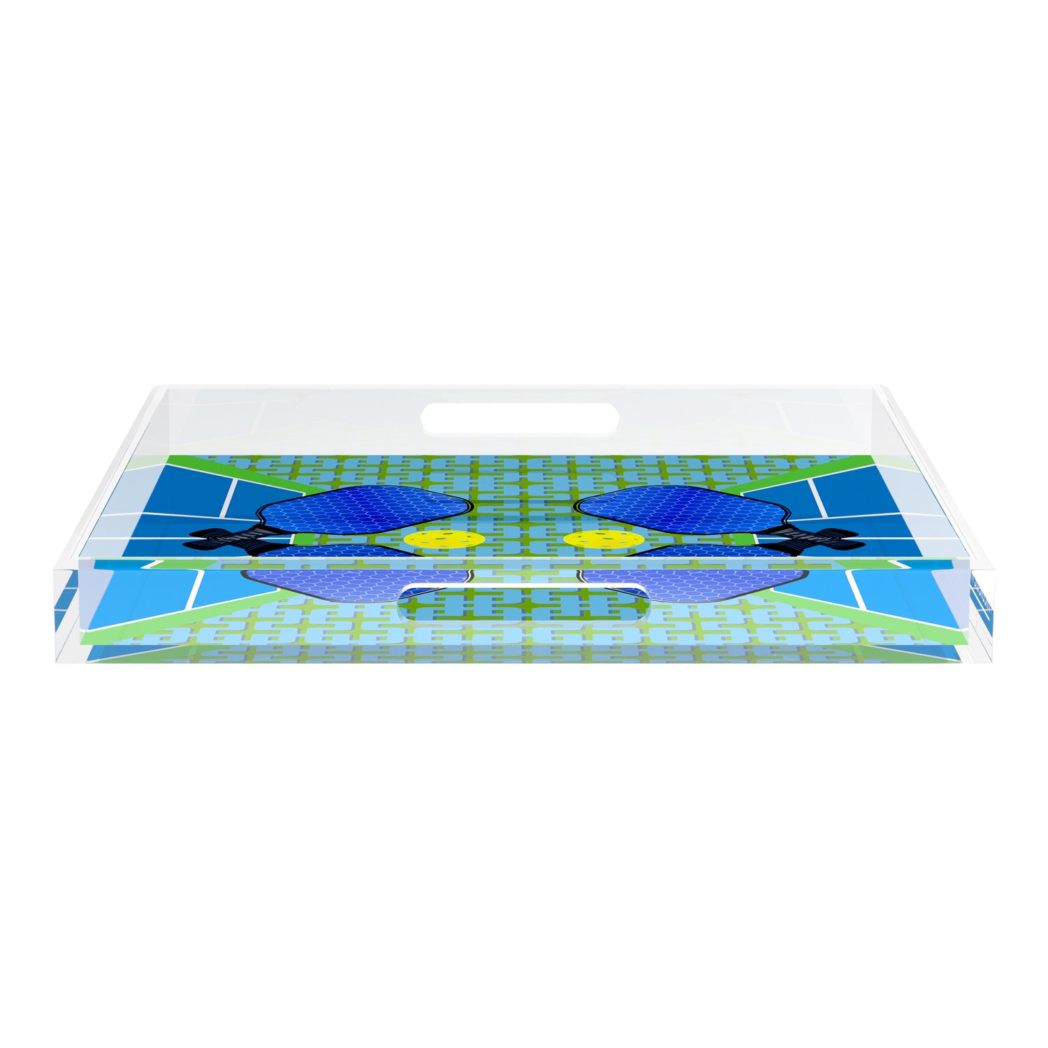Pickelball Anyone Blue Green 18X18 Acrylic Tray - nicolettemayer.com 