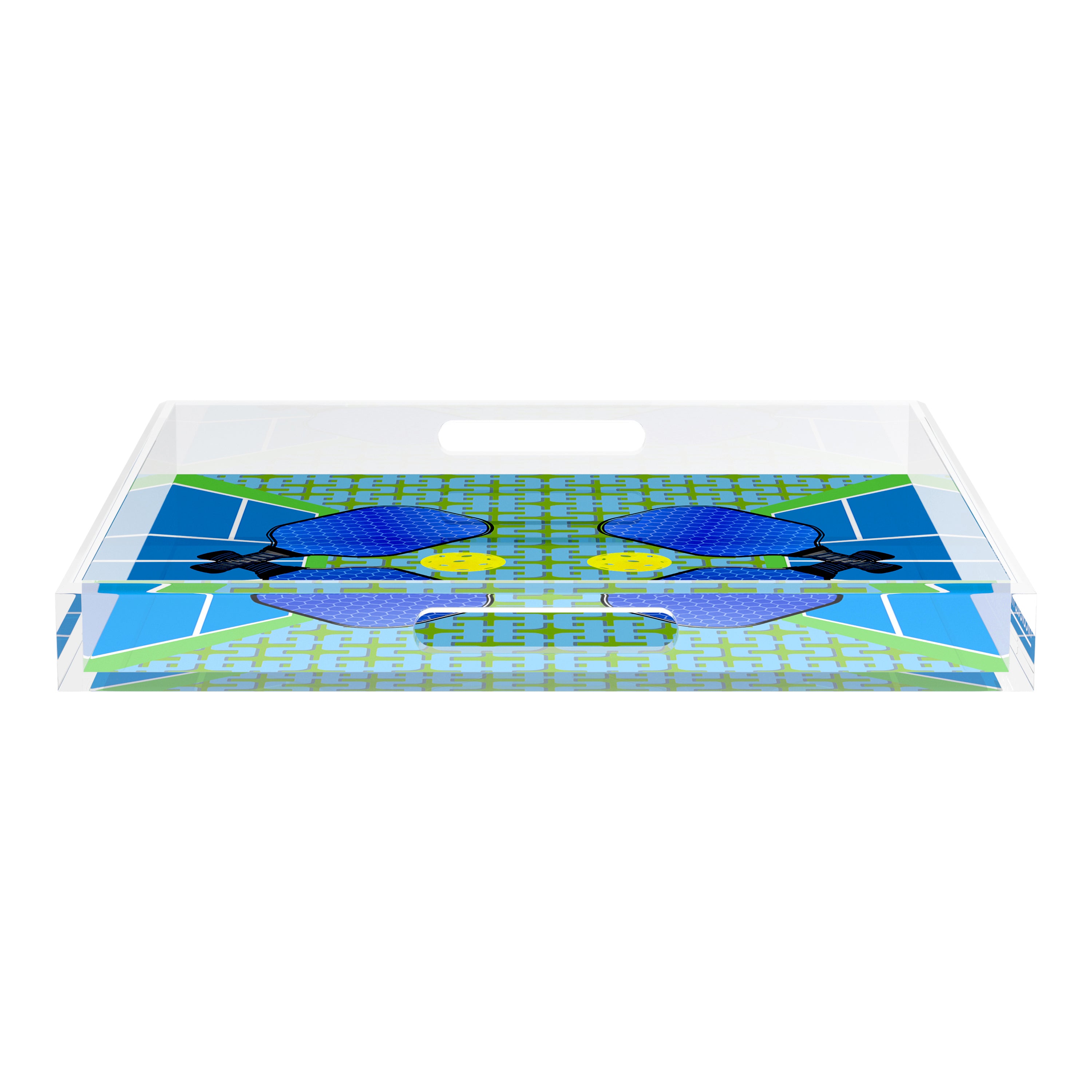 Pickelball Anyone Blue Green 18X18 Acrylic Tray - nicolettemayer.com 