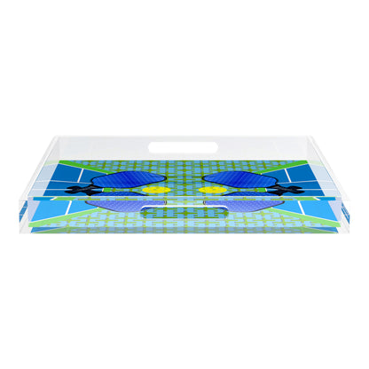 Pickelball Anyone Blue Green 18X18 Acrylic Tray - nicolettemayer.com 