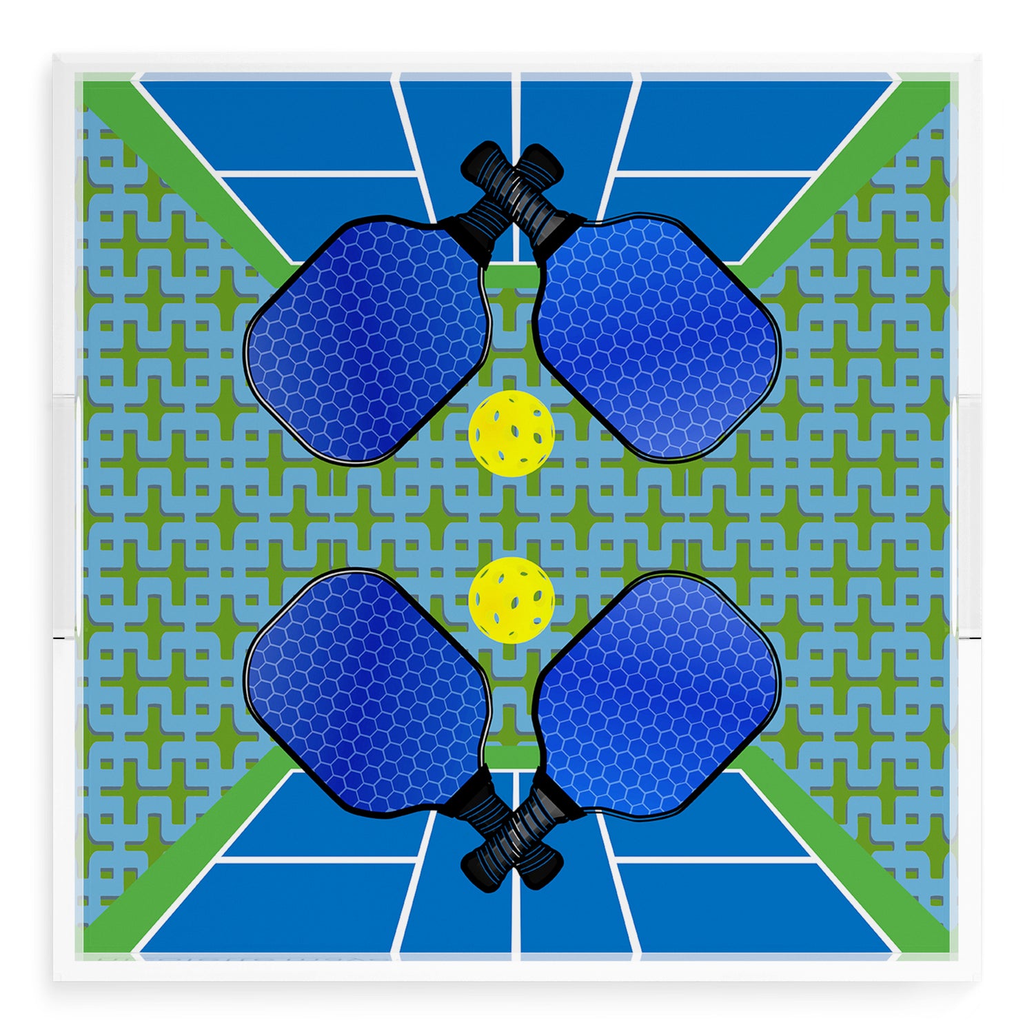 Pickelball Anyone Blue Green 18X18 Acrylic Tray - nicolettemayer.com 