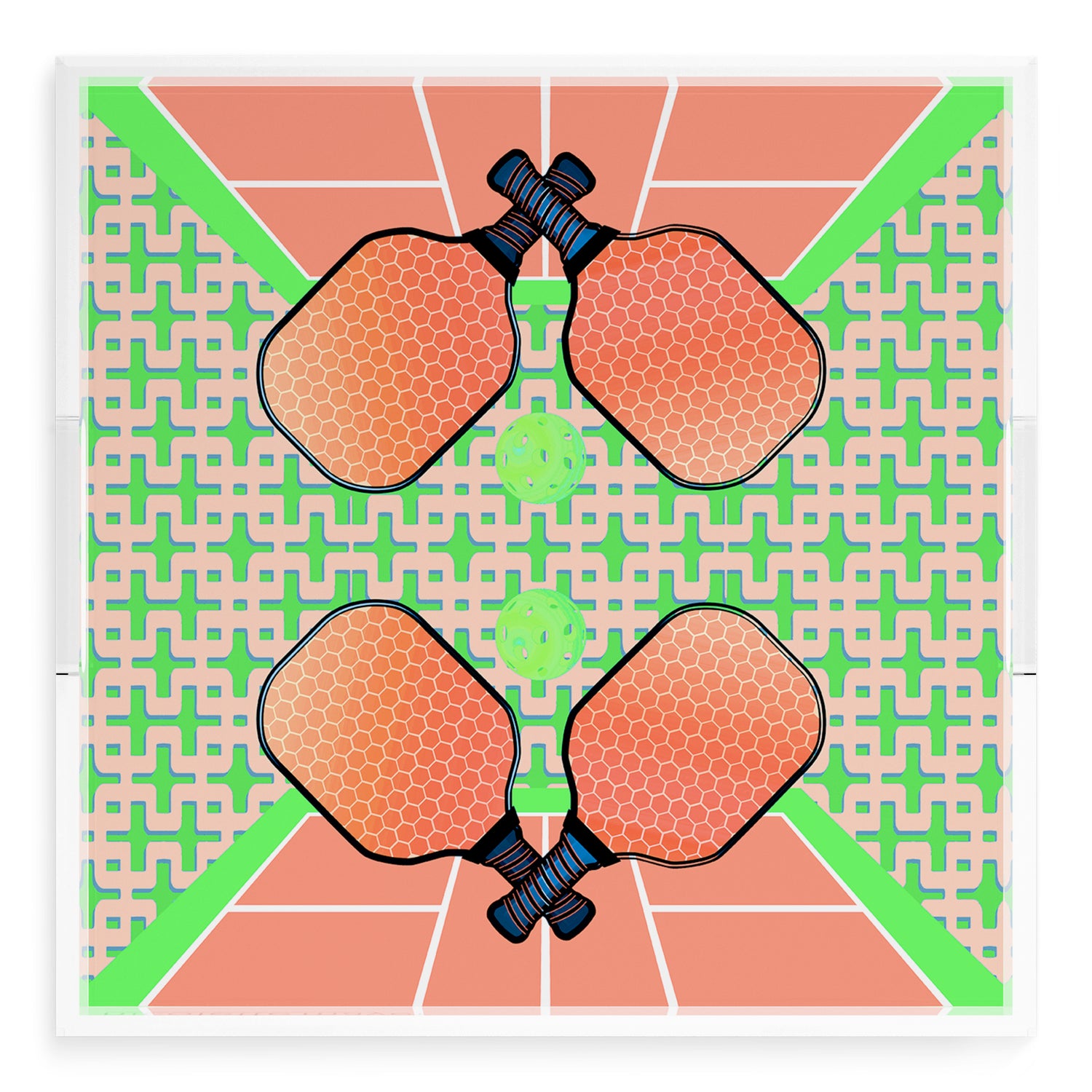 Pickelball Anyone Pam and Emma 18X18 Acrylic Tray - nicolettemayer.com 