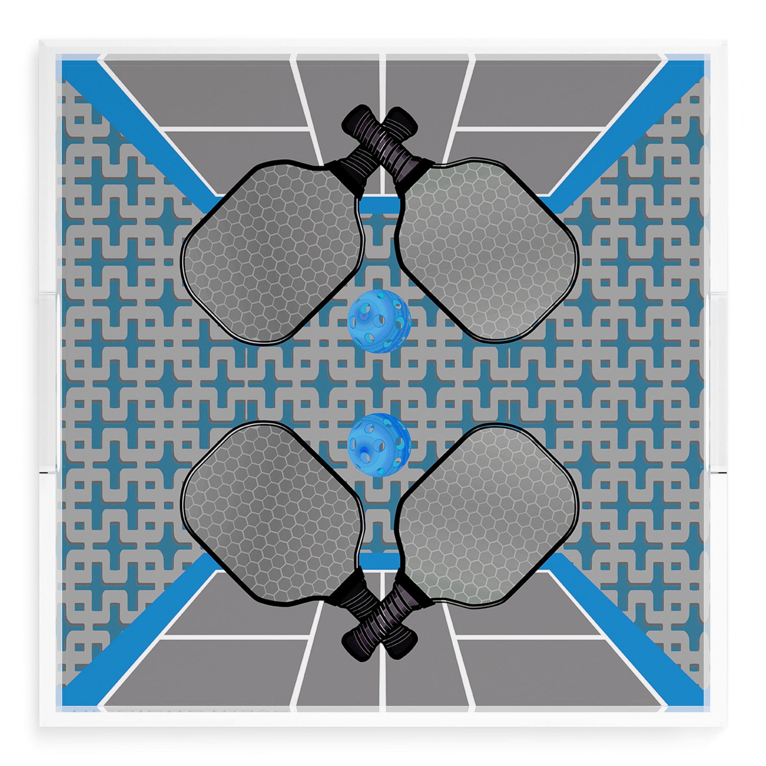 Pickelball Anyone Silver Blue 18X18 Acrylic Tray - nicolettemayer.com 