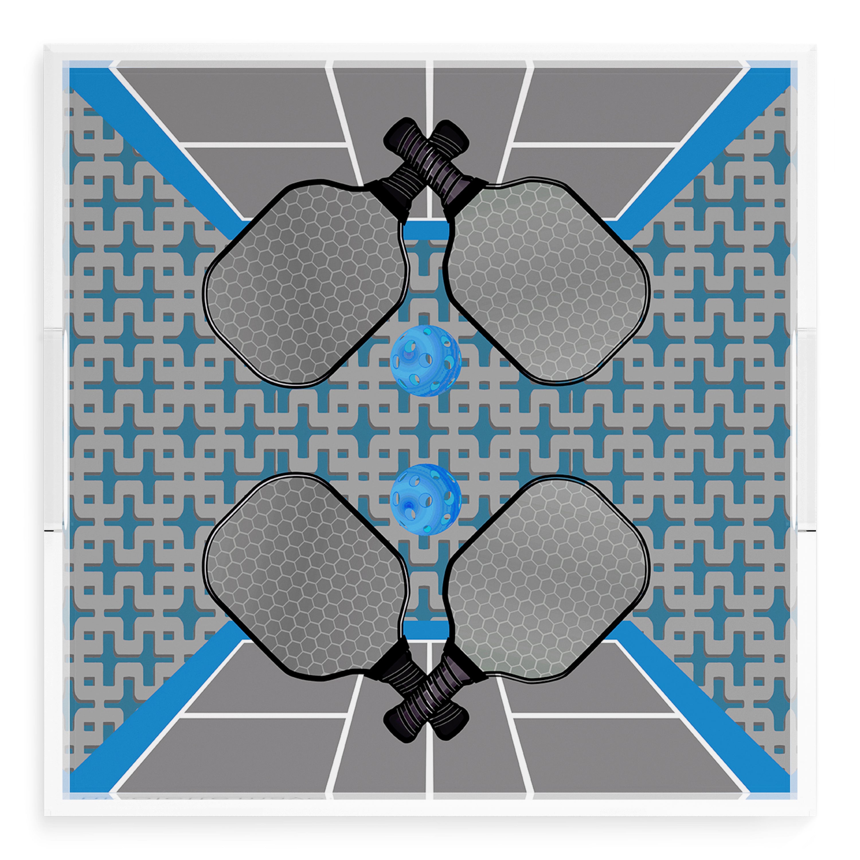 Pickelball Anyone Silver Blue 18X18 Acrylic Tray - nicolettemayer.com 
