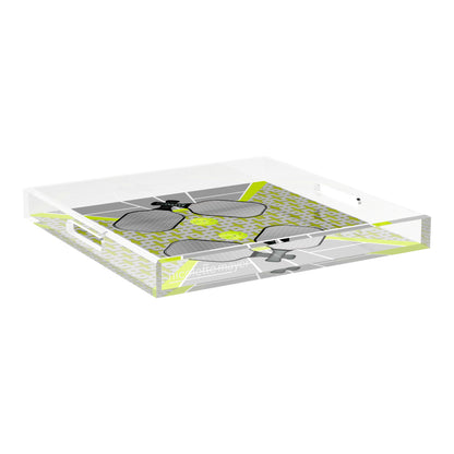 Pickelball Anyone Silver Lime 18X18 Acrylic Tray - nicolettemayer.com 