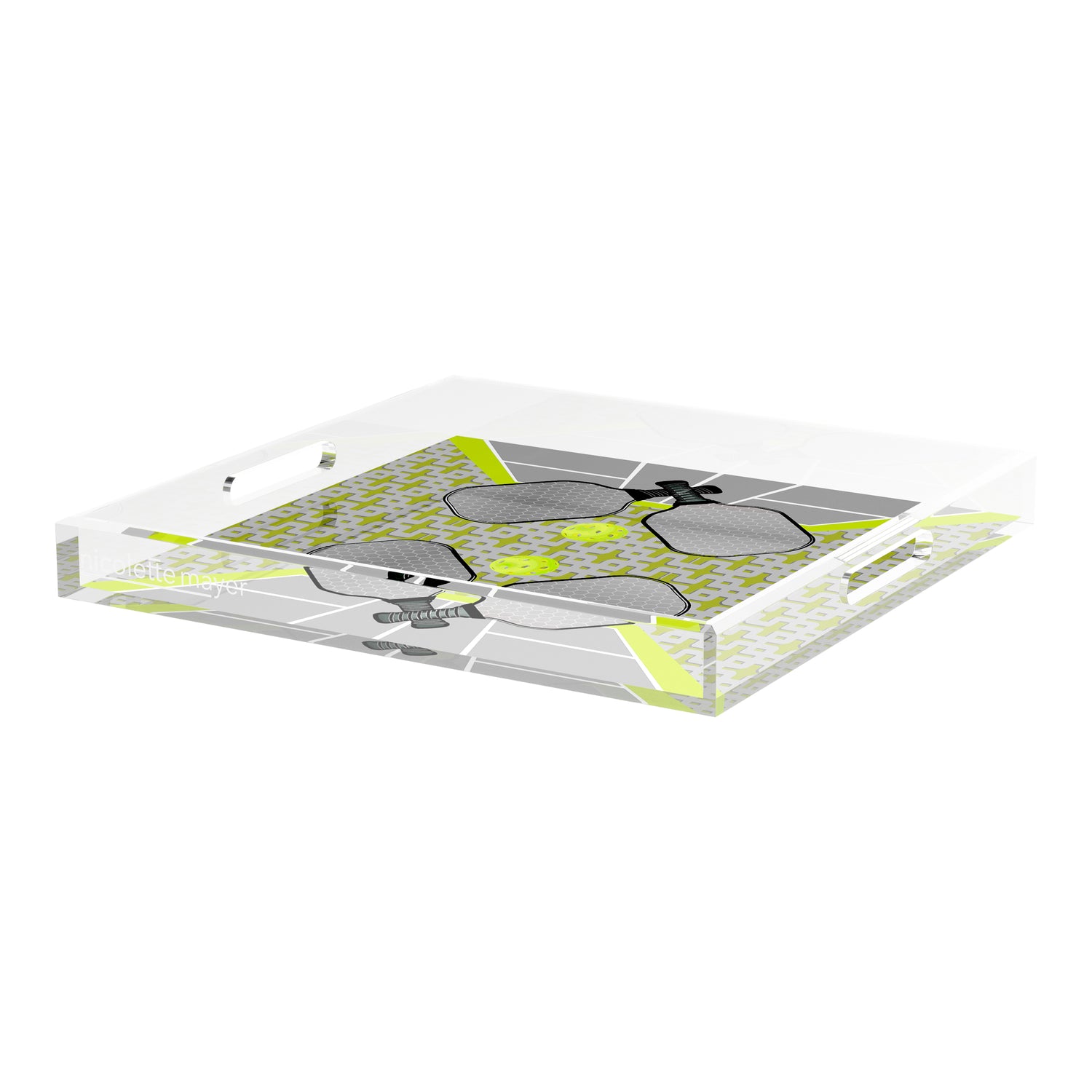 Pickelball Anyone Silver Lime 18X18 Acrylic Tray - nicolettemayer.com 