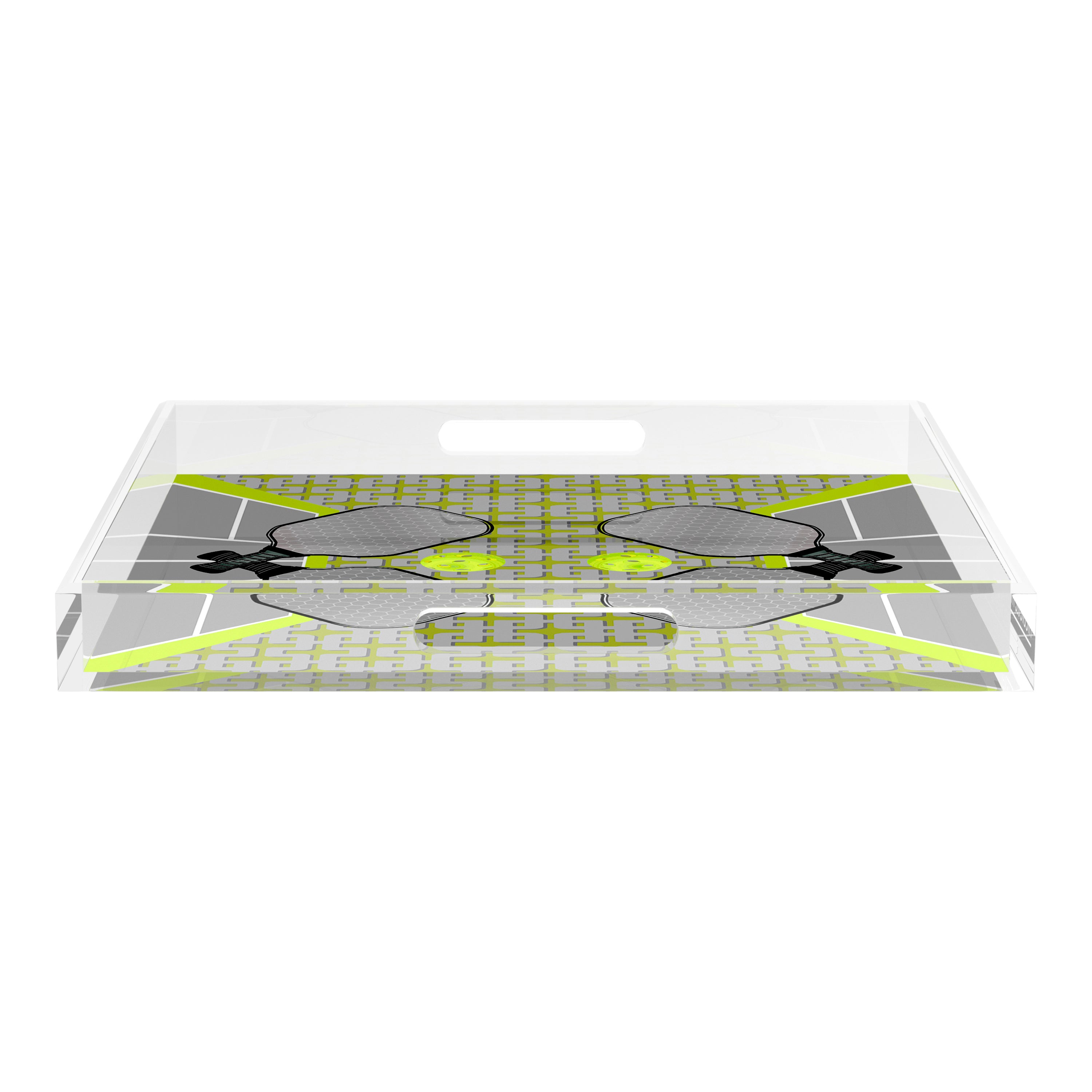Pickelball Anyone Silver Lime 18X18 Acrylic Tray - nicolettemayer.com 