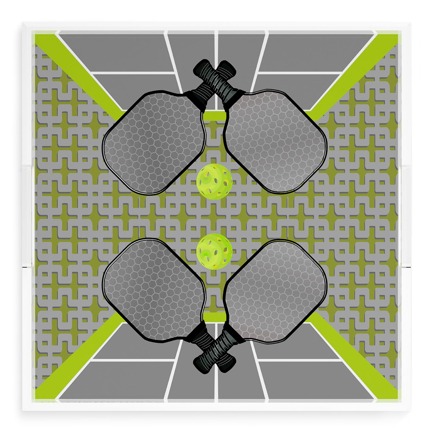 Pickelball Anyone Silver Lime 18X18 Acrylic Tray - nicolettemayer.com 
