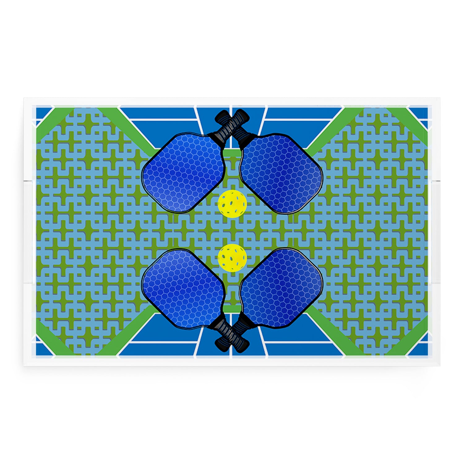 Pickelball Anyone Blue Green  22.5x14.5 Acrylic Tray - nicolettemayer.com 