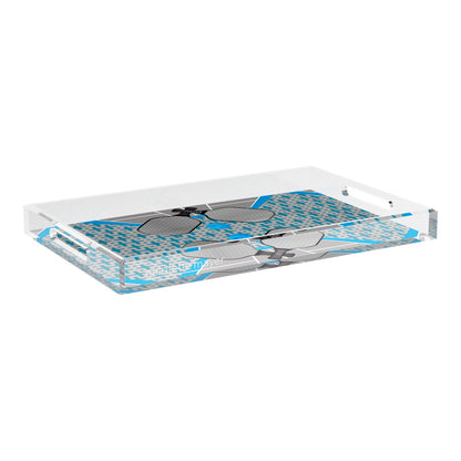 Pickelball Anyone Silver Blue  22.5x14.5 Acrylic Tray - nicolettemayer.com 