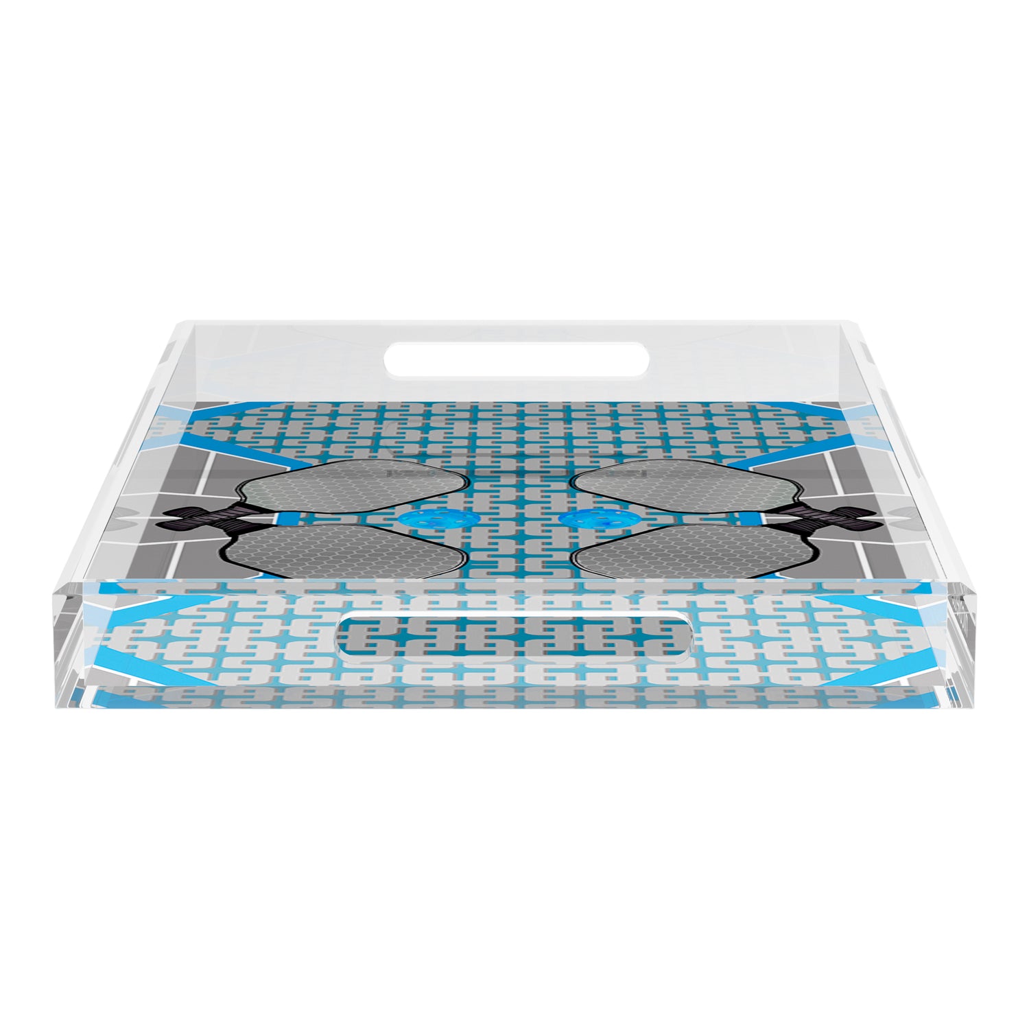 Pickelball Anyone Silver Blue  22.5x14.5 Acrylic Tray - nicolettemayer.com 