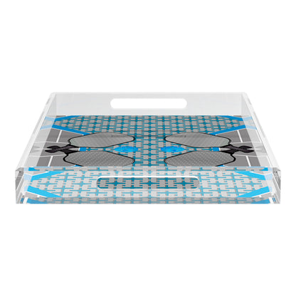 Pickelball Anyone Silver Blue  22.5x14.5 Acrylic Tray - nicolettemayer.com 