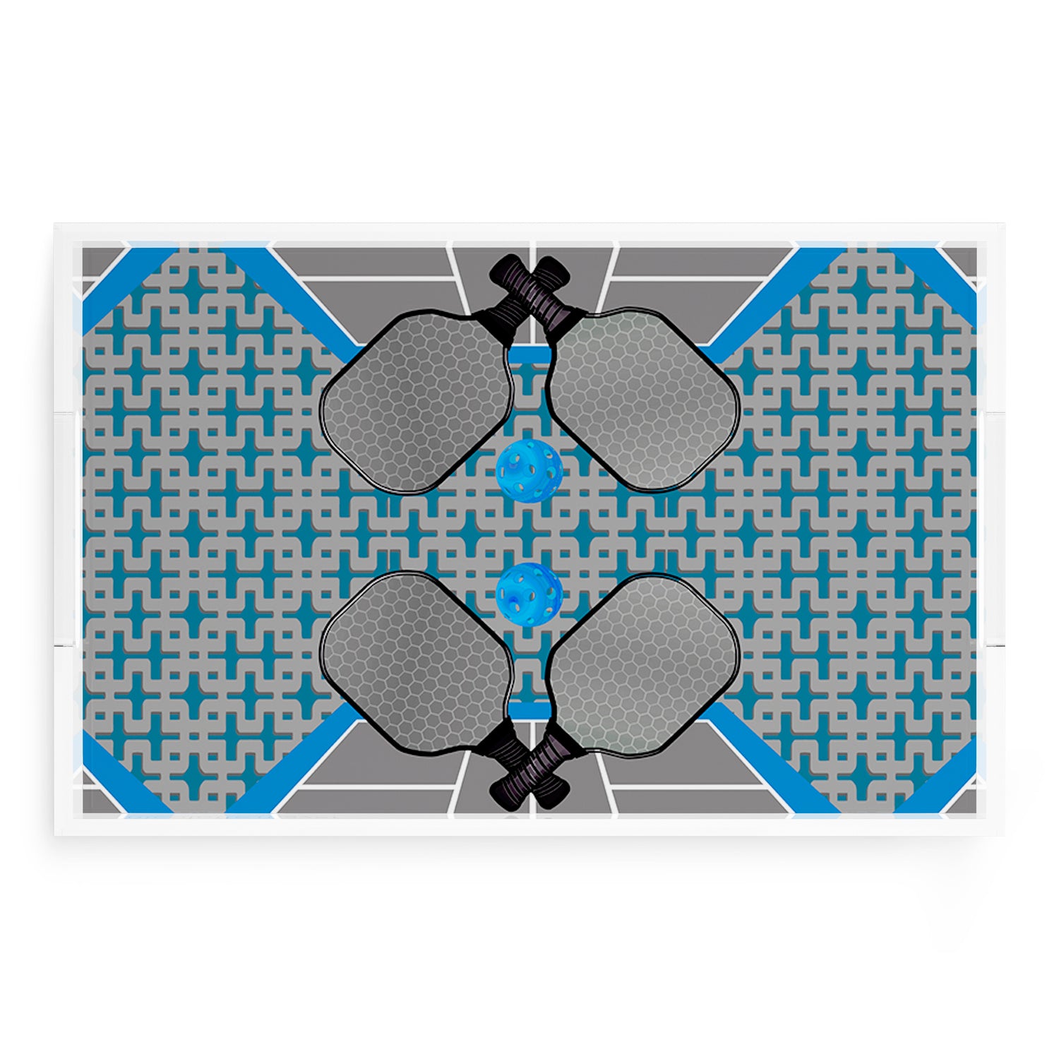 Pickelball Anyone Silver Blue  22.5x14.5 Acrylic Tray - nicolettemayer.com 