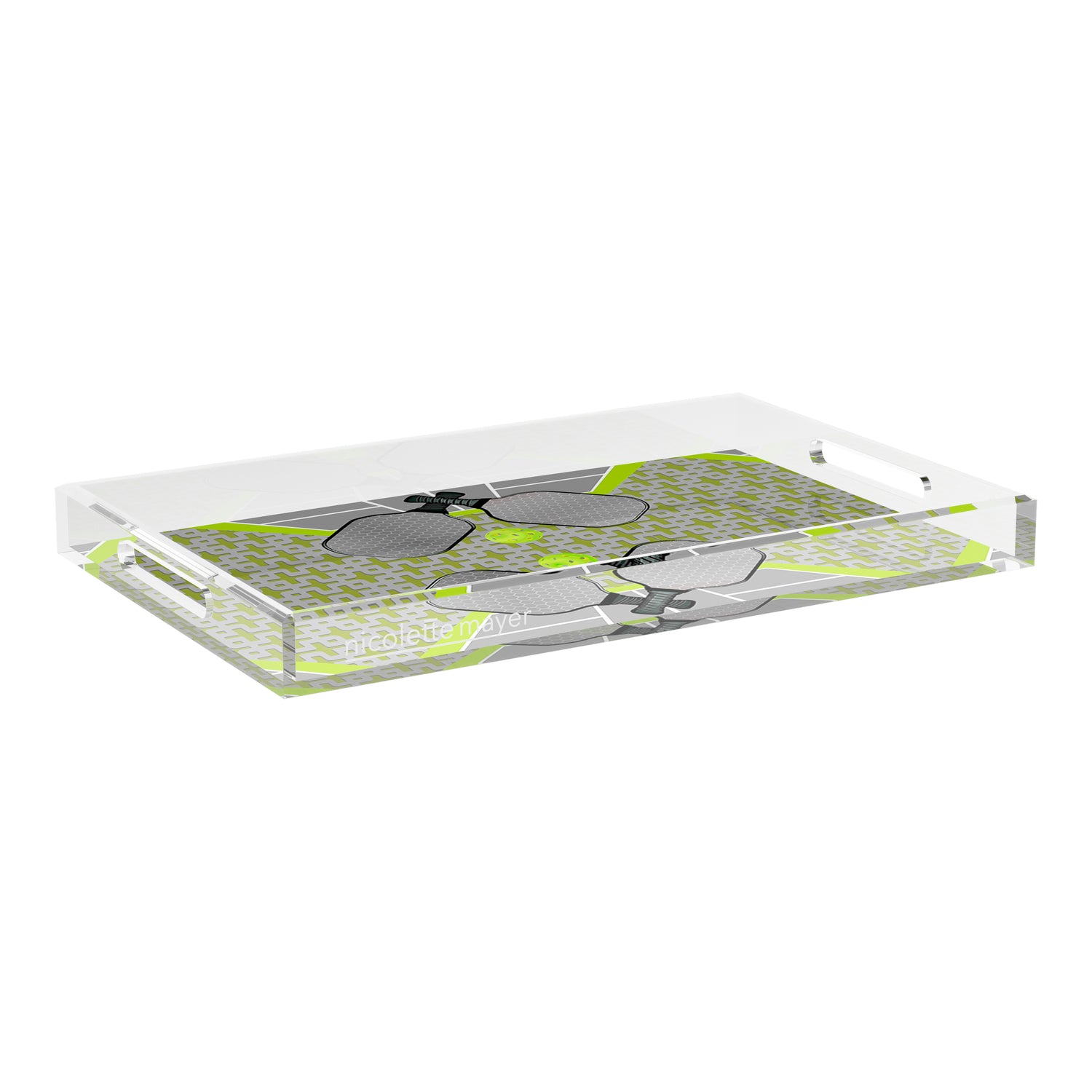 Pickelball Anyone Silver Lime  22.5x14.5 Acrylic Tray - nicolettemayer.com 